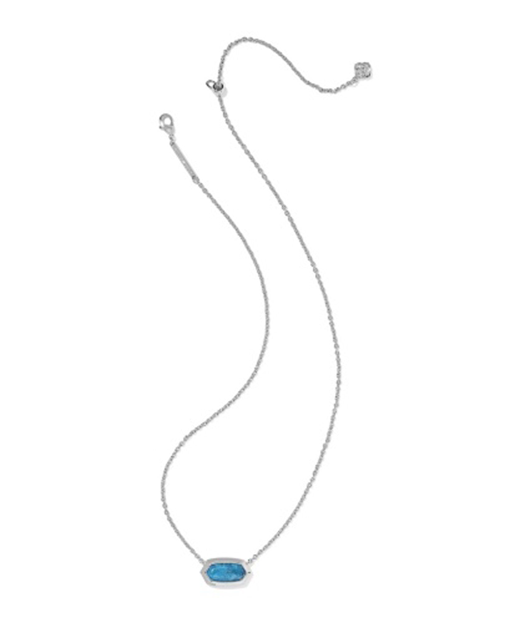 Kendra Scott Elisa Bezel Oval Pendant Necklace in Variegated Indigo Magnesite and Rhodium Plated