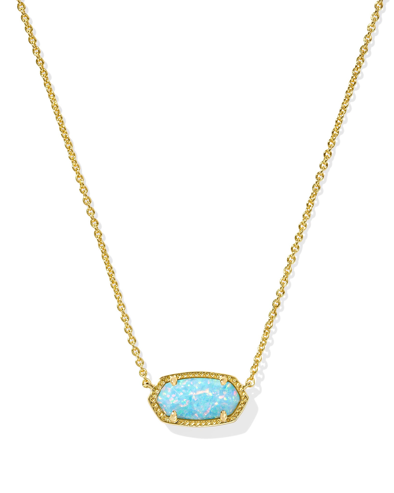 Kendra Scott Elisa Oval Pendant Necklace in Light Teal Kyocera Opal and Gold