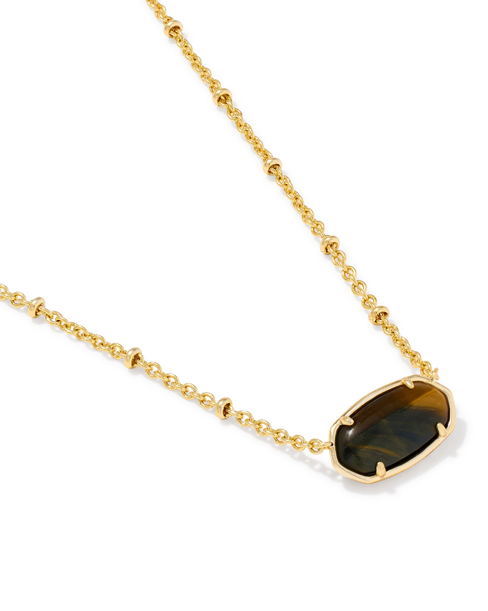 Kendra Scott Tiger Striped Elisa Oval Short Pendant Necklace in Dark Brown Hawks Eye and Gold Plated