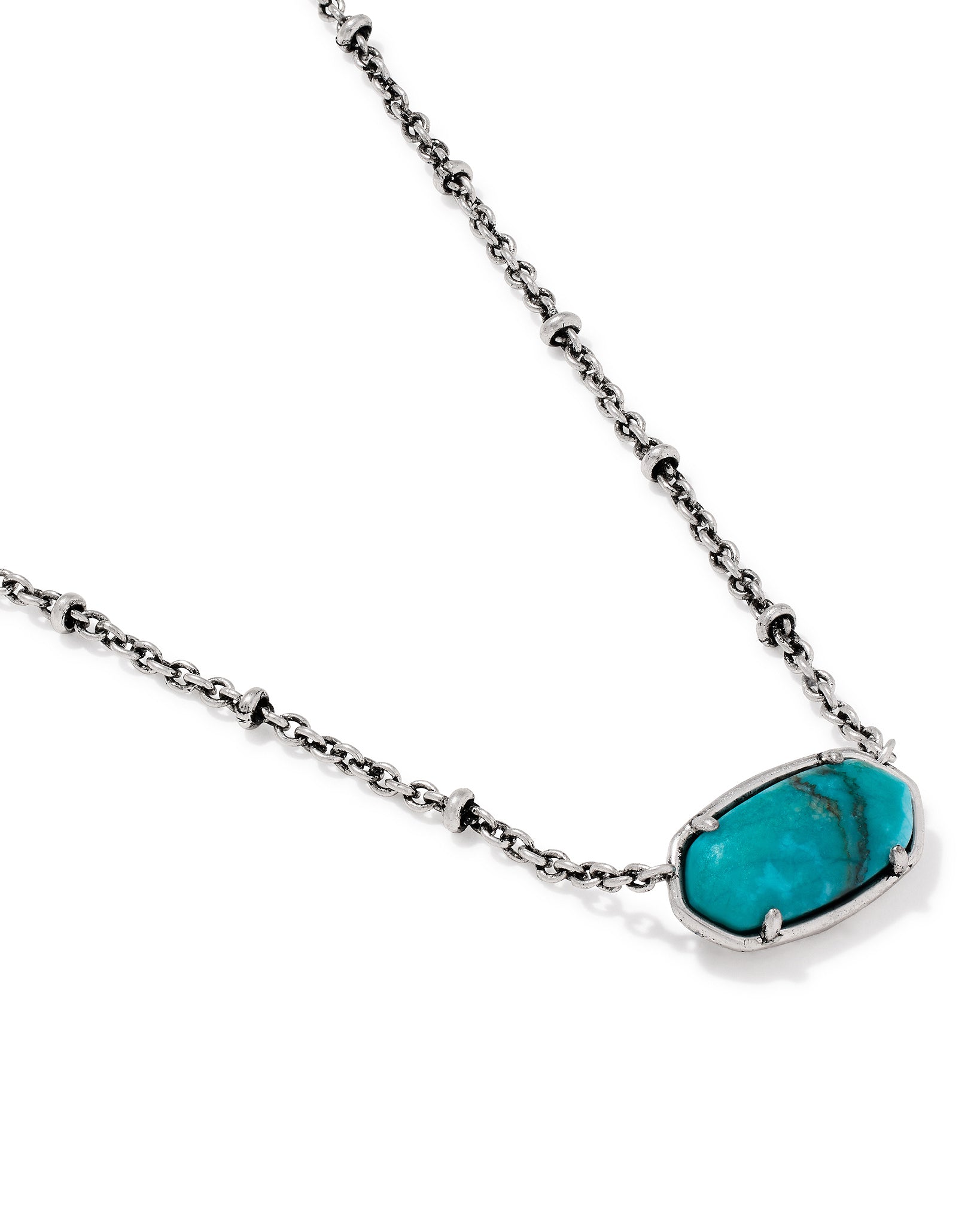 Kendra Scott Tiger Striped Elisa Oval Short Pendant Necklace in Blue Marble and Vintage Silver Plated