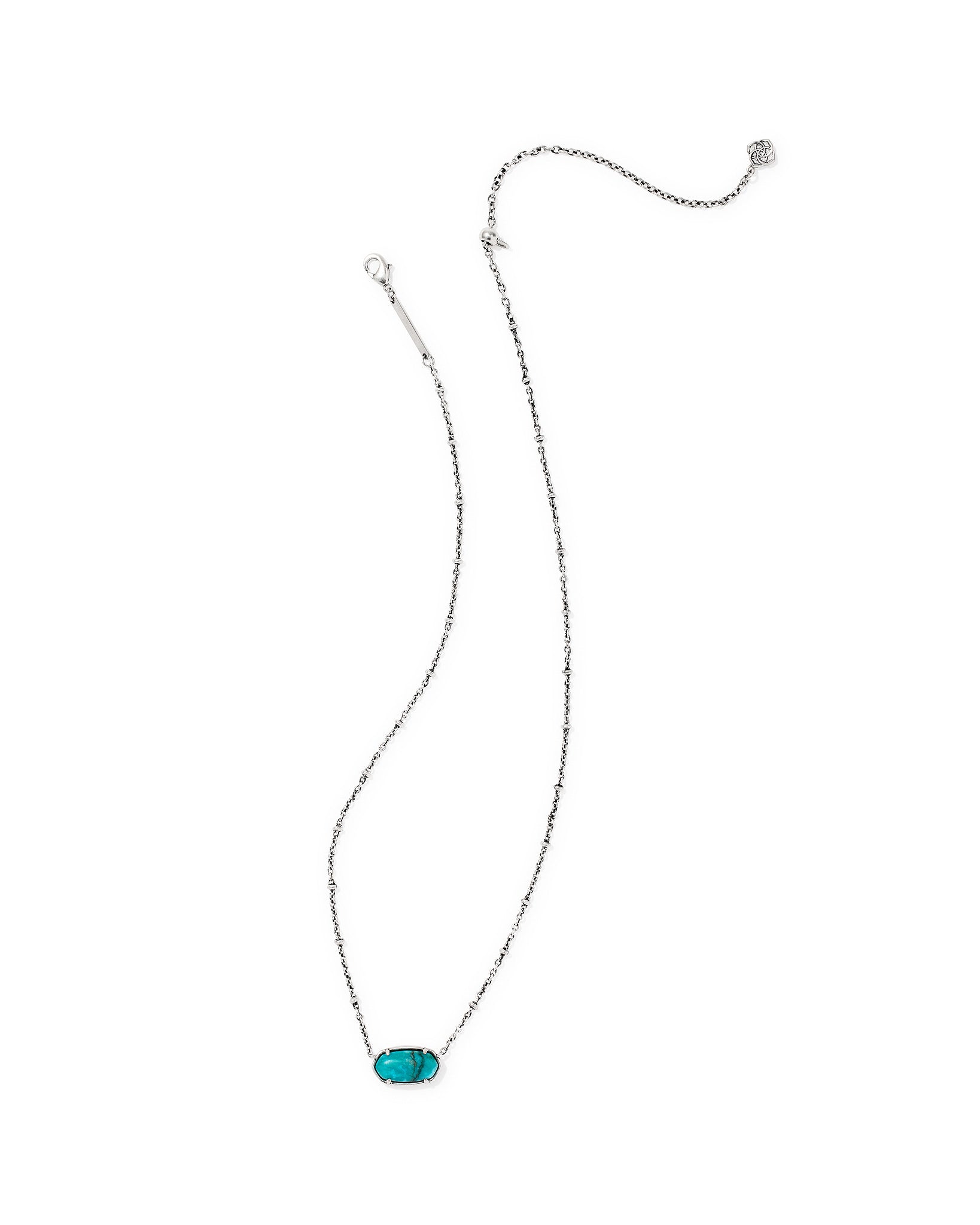 Kendra Scott Tiger Striped Elisa Oval Short Pendant Necklace in Blue Marble and Vintage Silver Plated