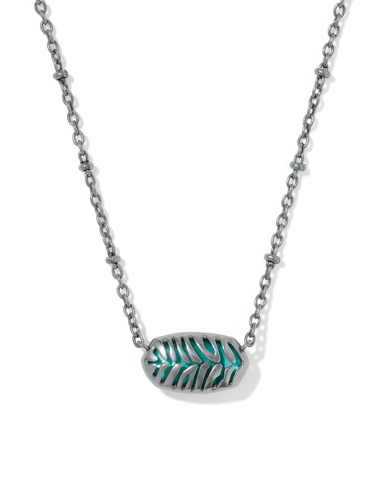 Kendra Scott Tiger Striped Elisa Oval Short Pendant Necklace in Blue Marble and Vintage Silver Plated