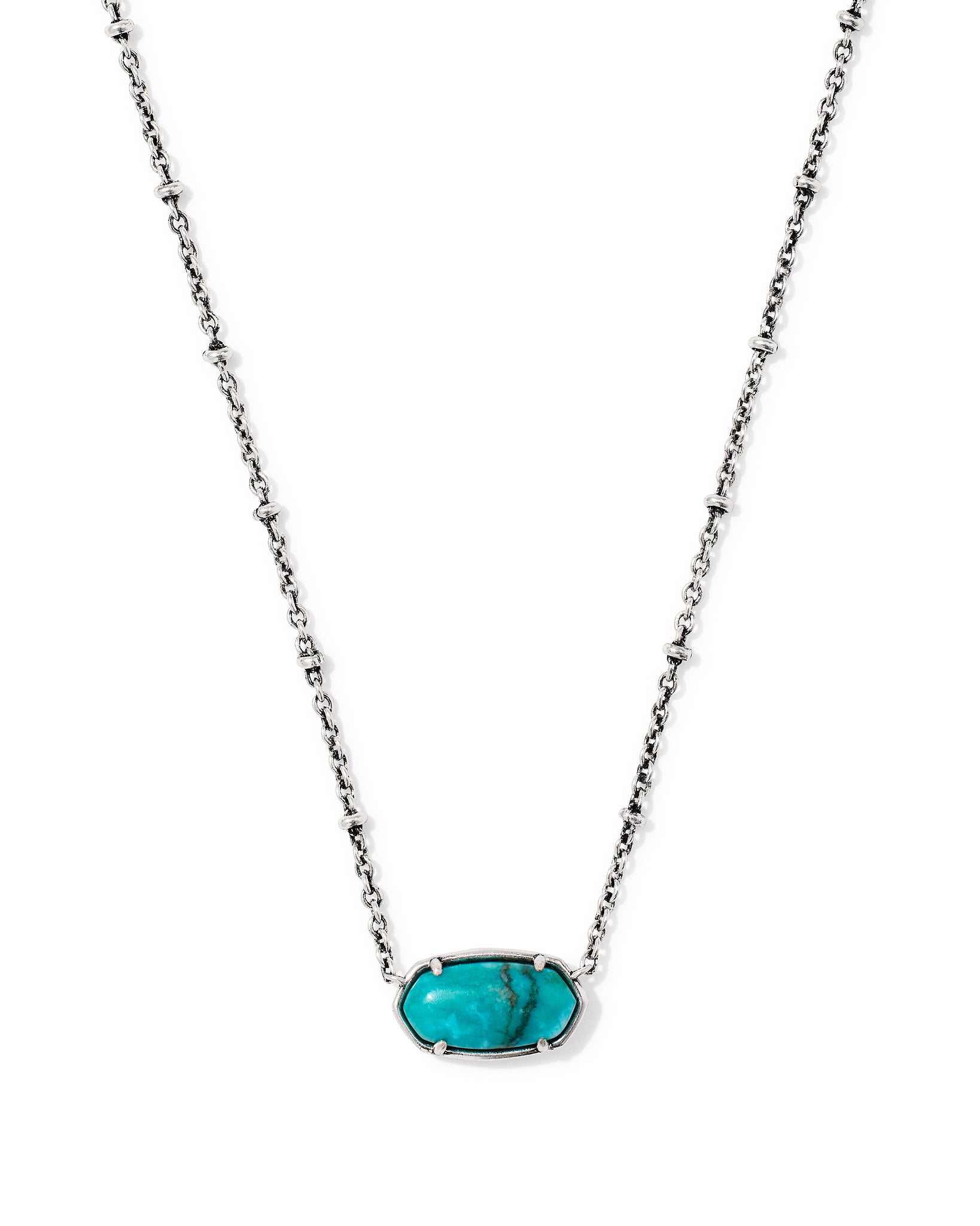 Kendra Scott Tiger Striped Elisa Oval Short Pendant Necklace in Blue Marble and Vintage Silver Plated