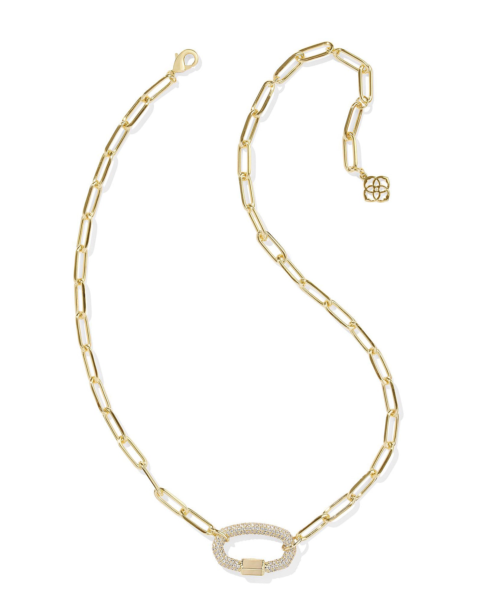 Kendra Scott Emery Chain Link Pendant Necklace in White Crystal and Gold Plated