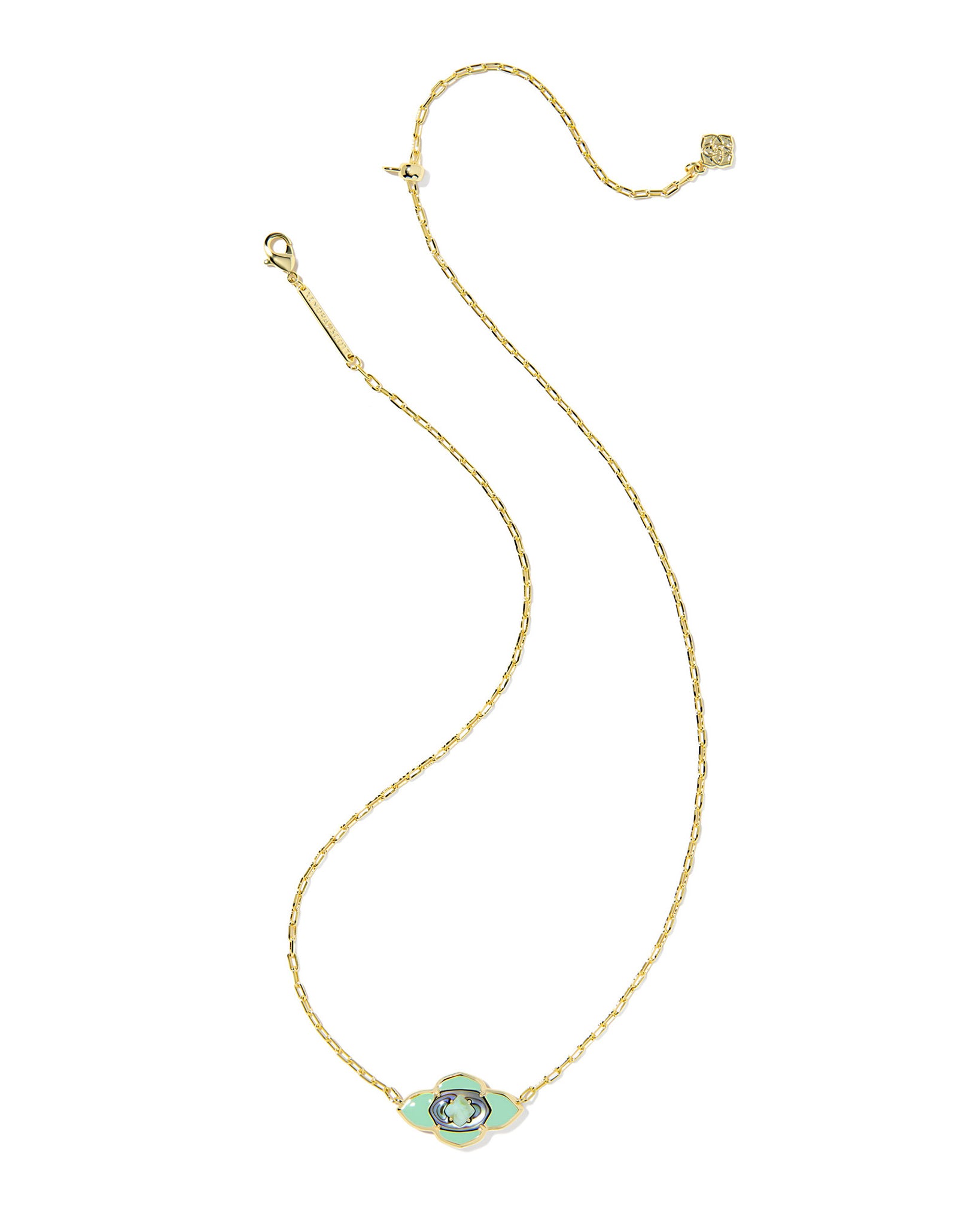 Kendra Scott Abbie Medallion Short Pendant Necklace in Abalone Sea Green Mix and Gold Plated