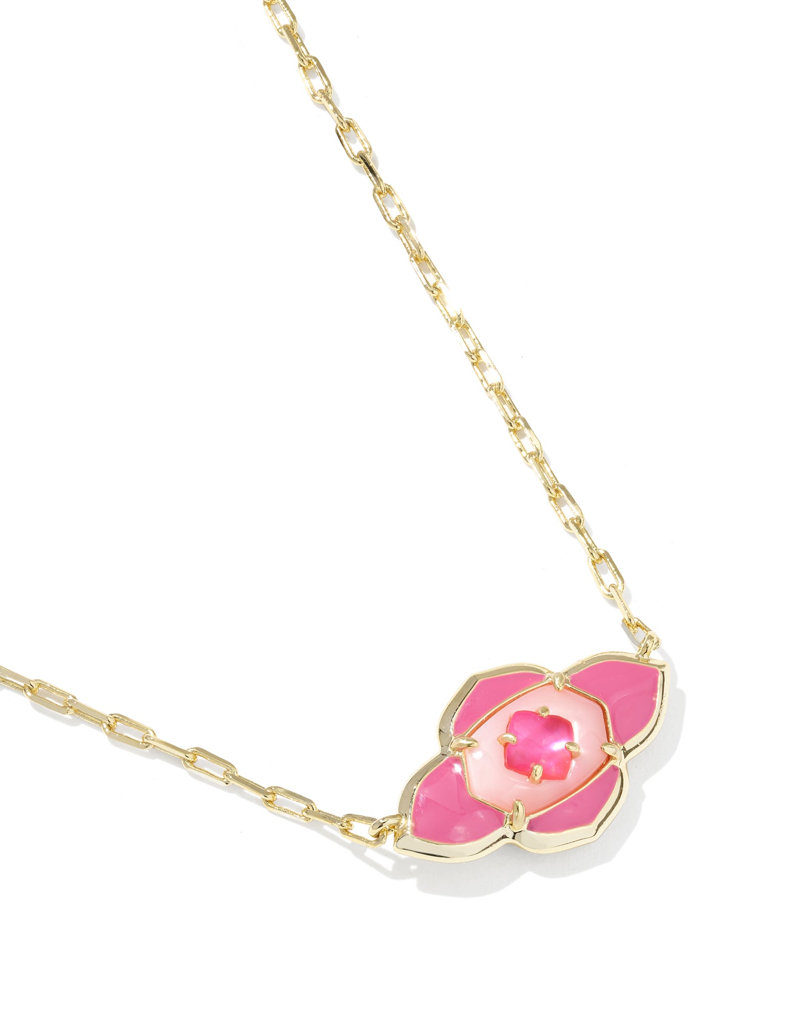 Kendra Scott Abbie Medallion Short Pendant Necklace in Hot Pink Mix and Gold Plated