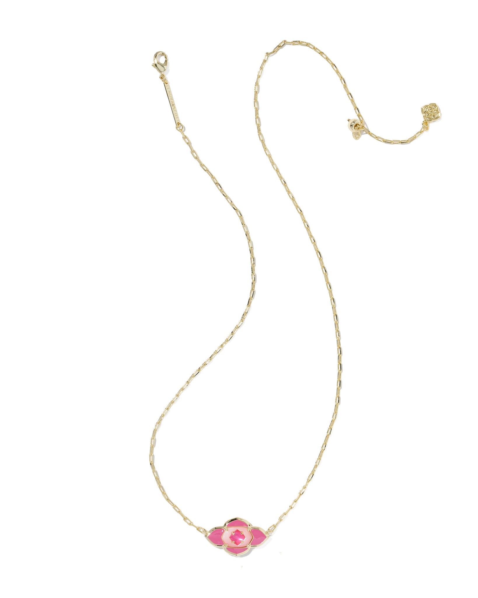Kendra Scott Abbie Medallion Short Pendant Necklace in Hot Pink Mix and Gold Plated