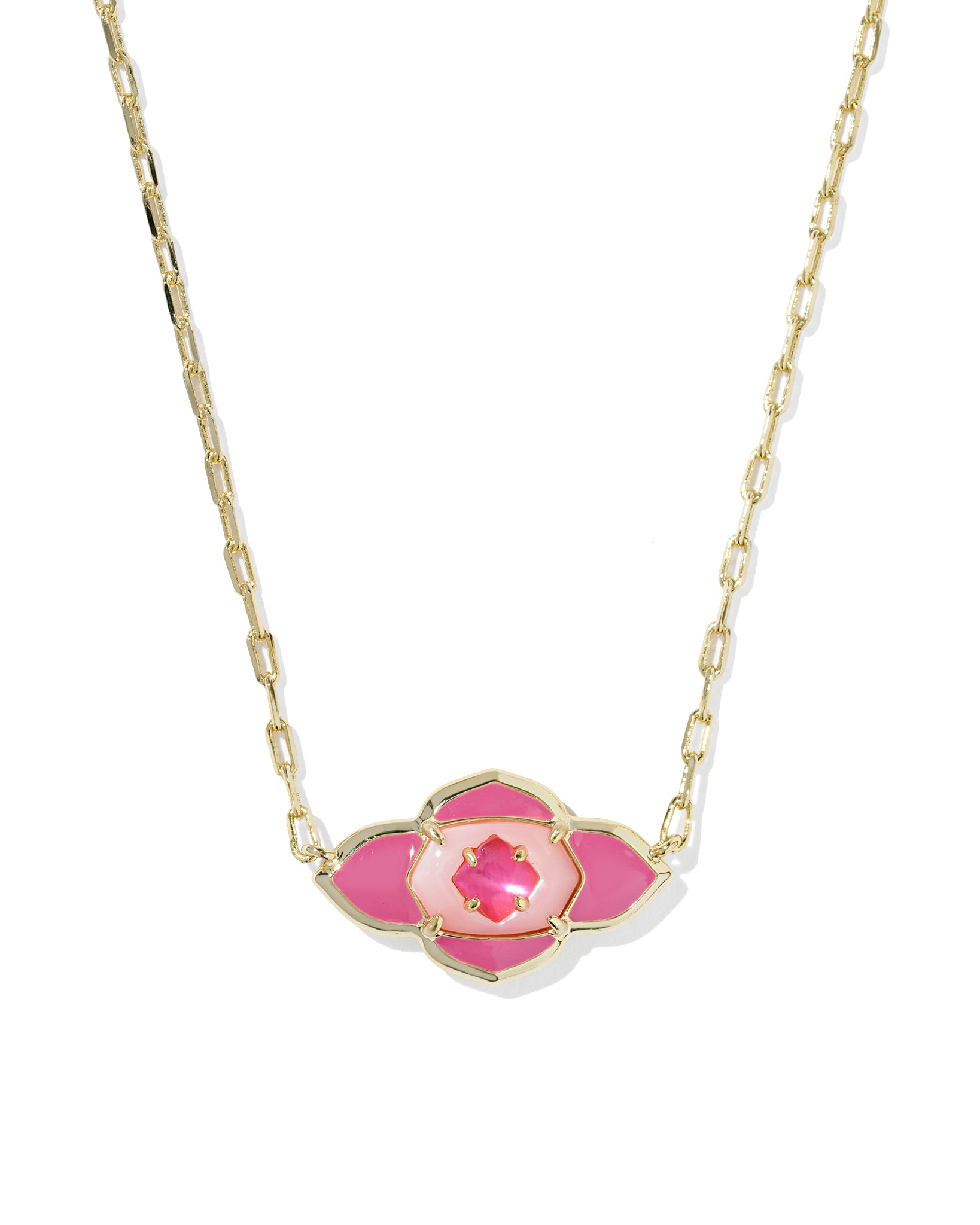 Kendra Scott Abbie Medallion Short Pendant Necklace in Hot Pink Mix and Gold Plated