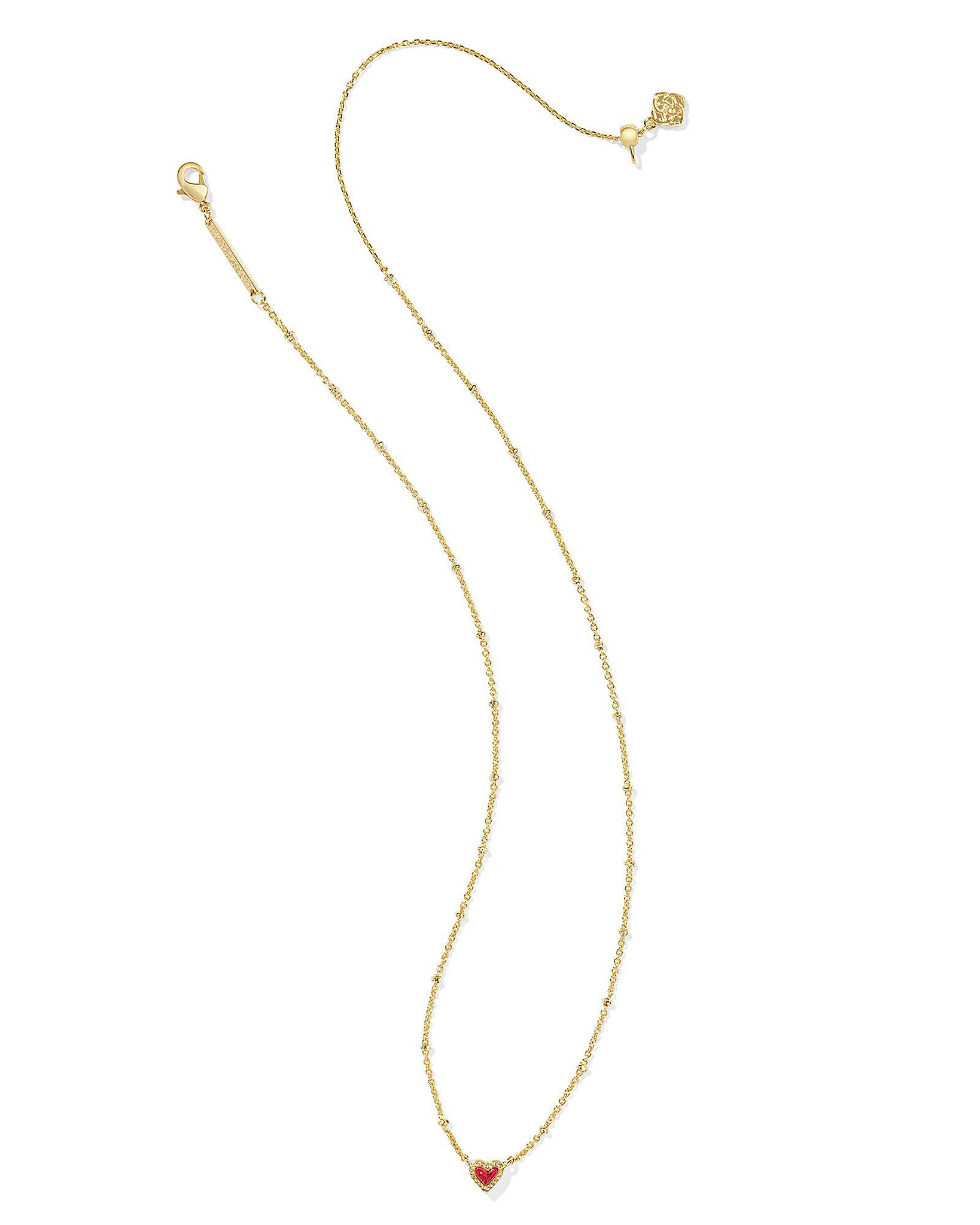 Kendra Scott Mini Ari Heart Satellite Chain Pendant Necklace in Red Kyocera Opal and Gold Plated