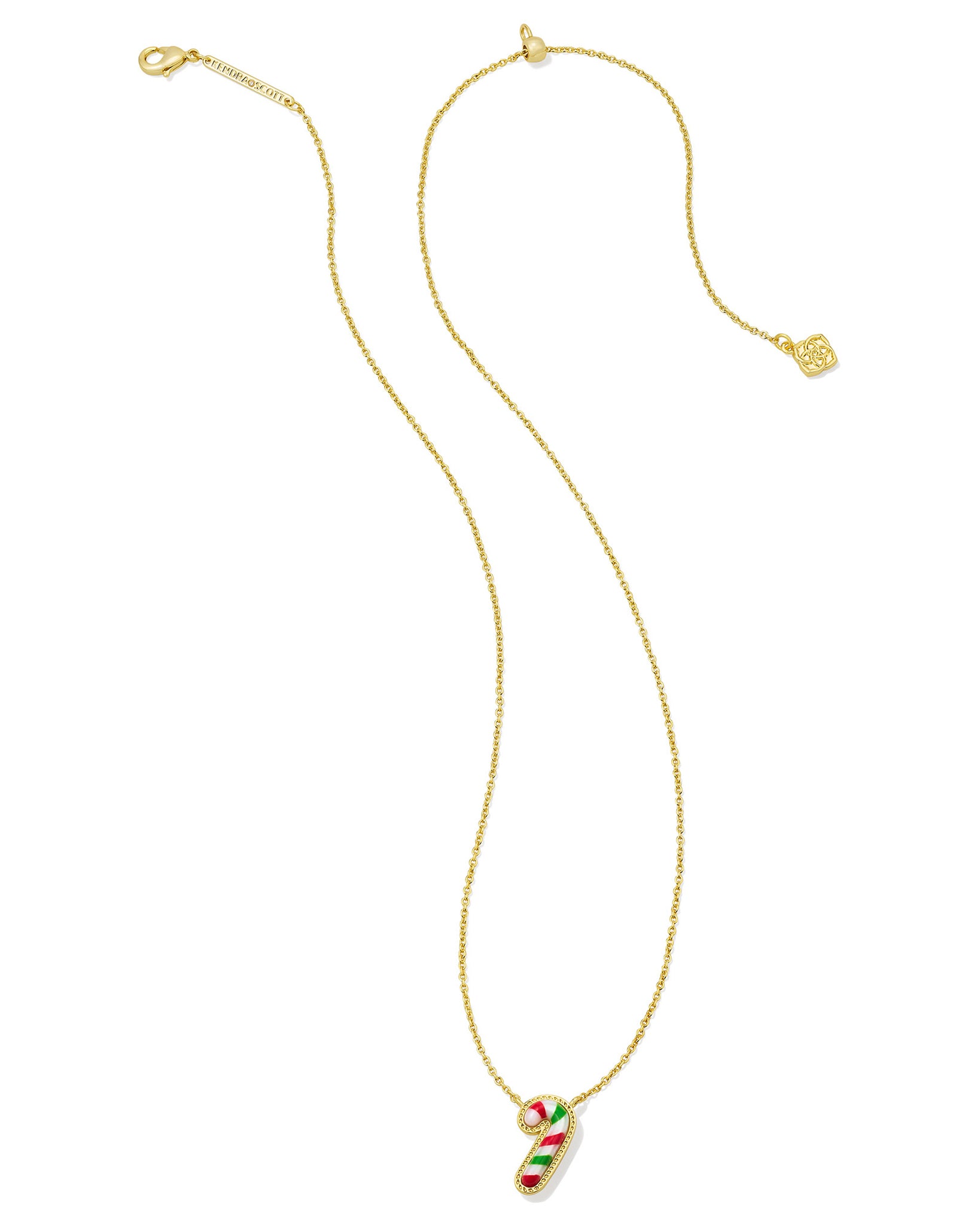 Kendra Scott Candy Cane Pendant Necklace in Ivory Mother of Pearl, Red Green Enamel and Gold Plated