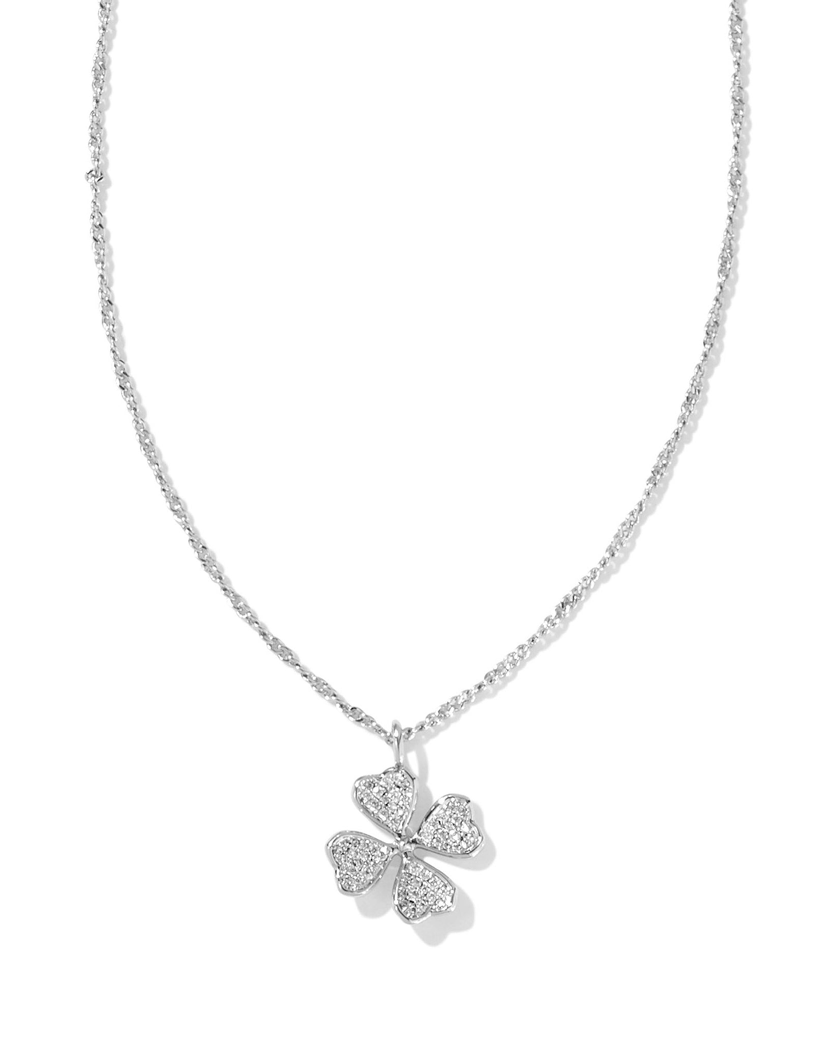 Kendra Scott Clover Pendant Necklace in White Crystal and Rhodium Plated