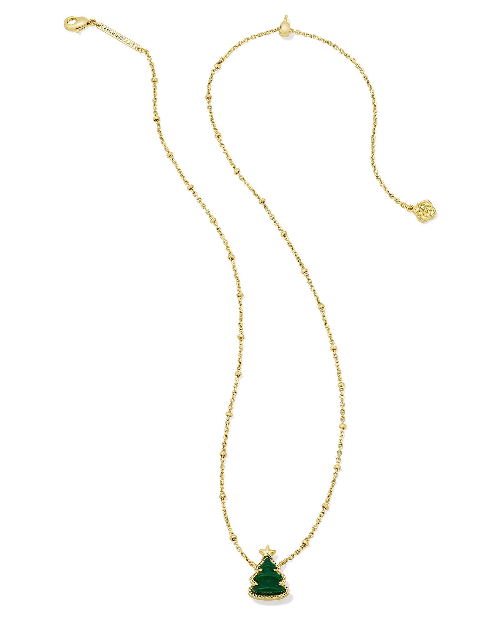 Kendra Scott Holiday Tree Pendant Necklace in Green Quartzite and Gold Plated