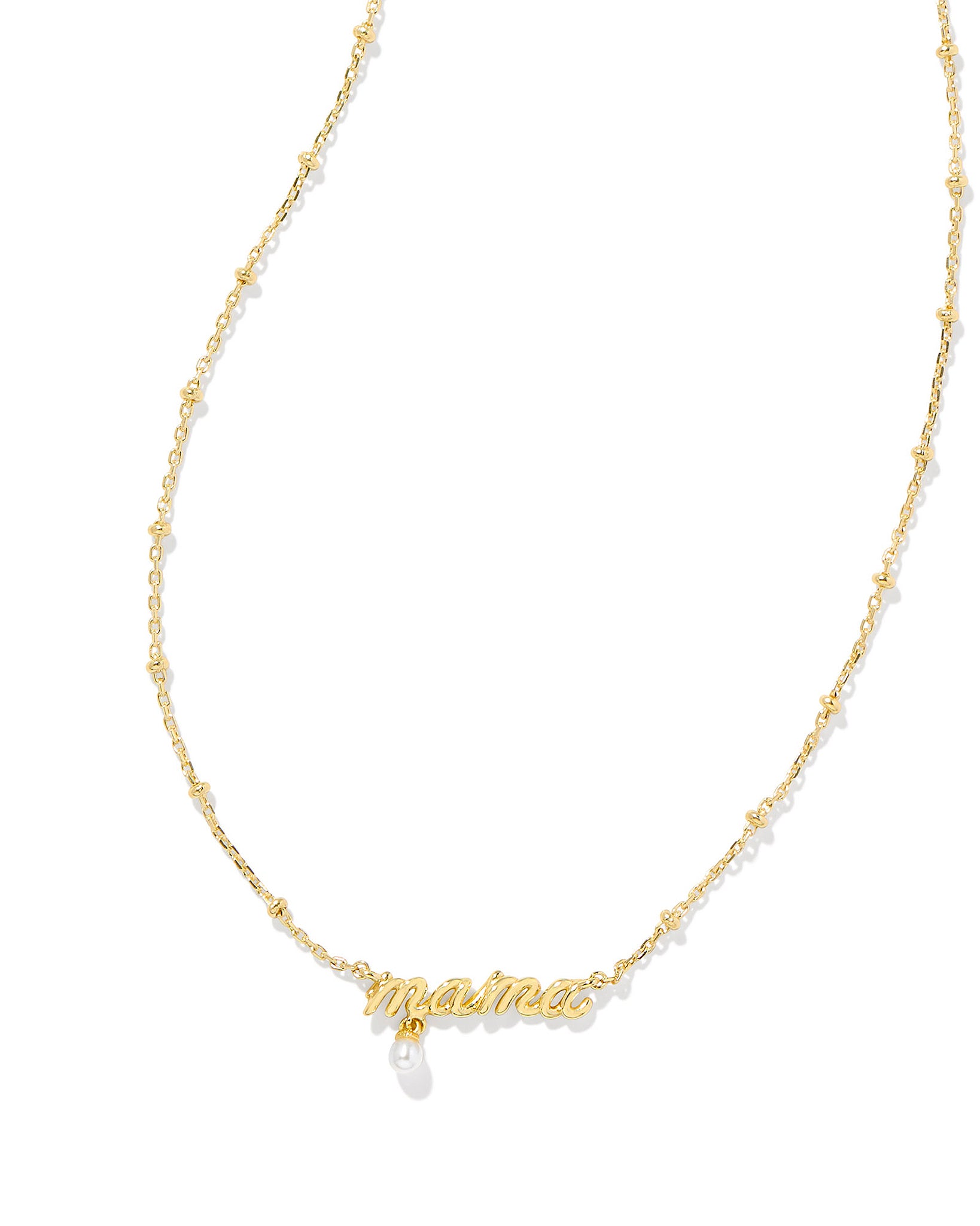 Kendra Scott MAMA Script Satelite Chain Pendant Necklace in White Pearl and Gold Plated