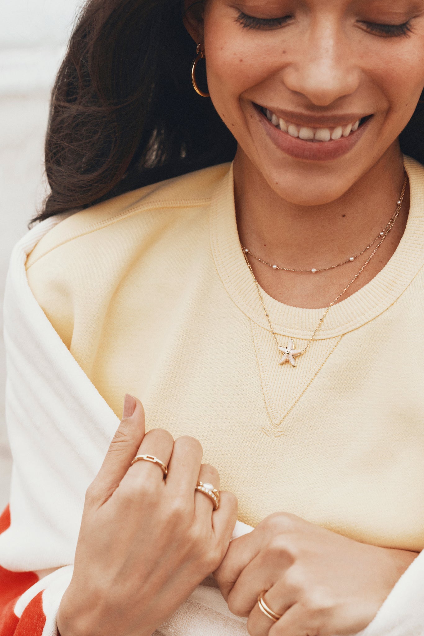 Kendra Scott Parker Starfish Pendant Necklace in Natural Mother of Pearl and Rhodium Plated