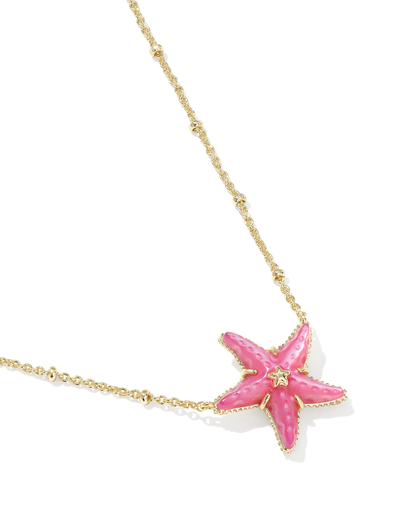 Kendra Scott Parker Starfish Pendant Necklace in Bright Pink Mother of Pearl and Gold Plated