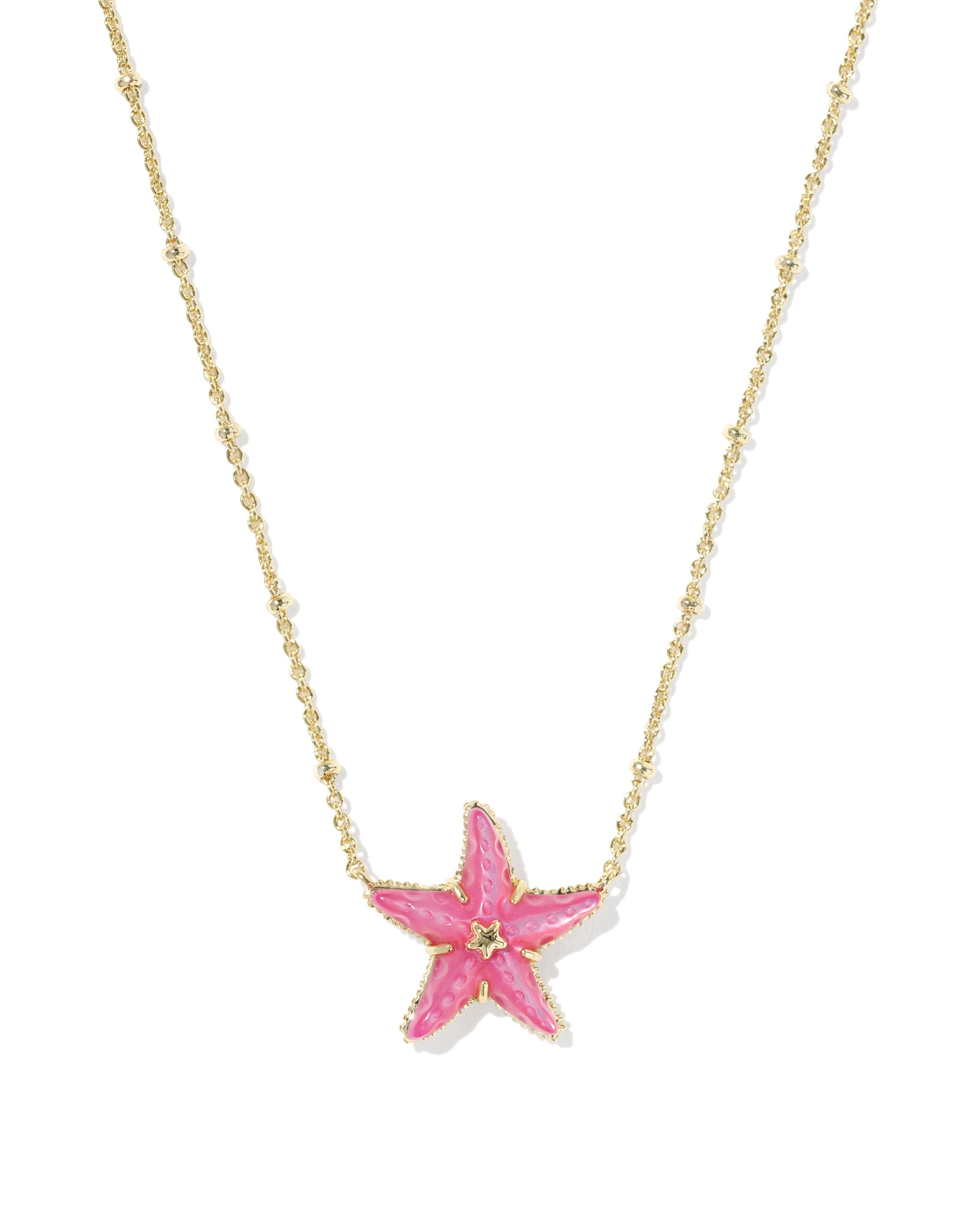 Kendra Scott Parker Starfish Pendant Necklace in Bright Pink Mother of Pearl and Gold Plated