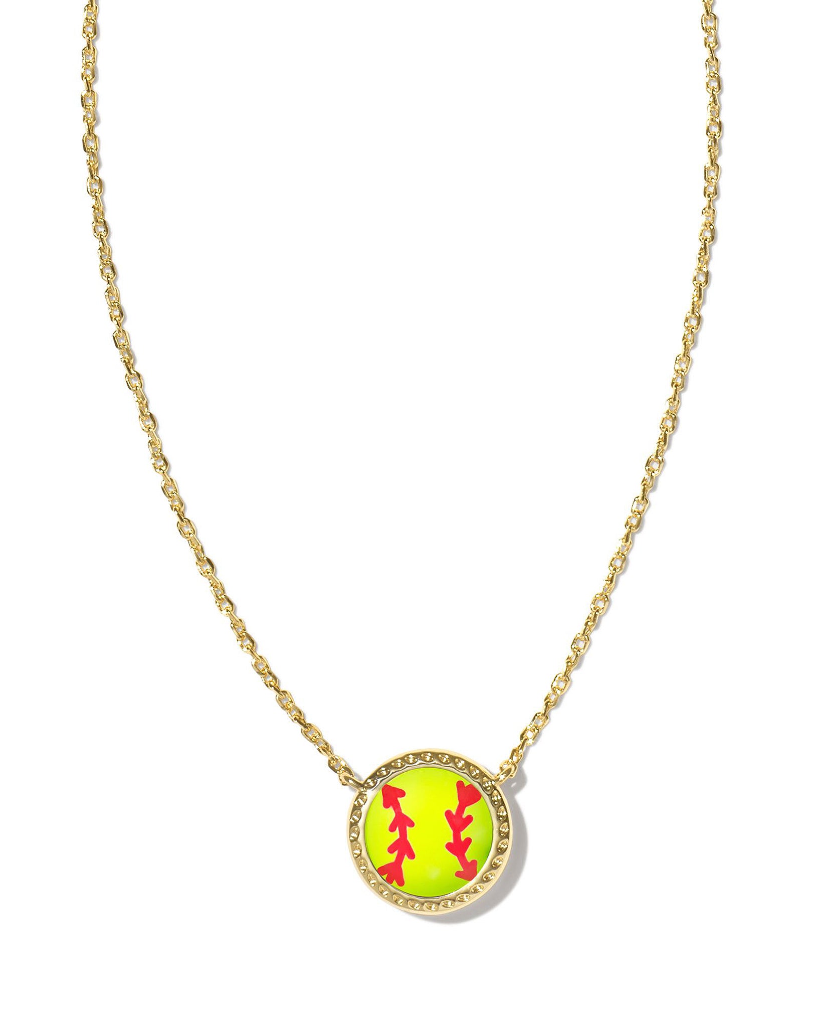 Kendra Scott Softball Pendant Necklace in Chartreuse Yellow Magnesite and Gold