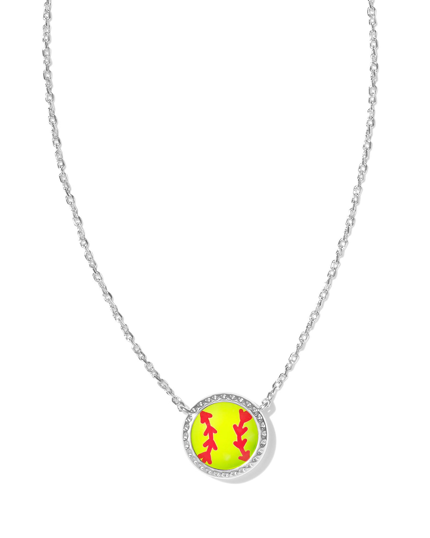 Kendra Scott Softball Pendant Necklace in Chartreuse Yellow Magnesite and Rhodium