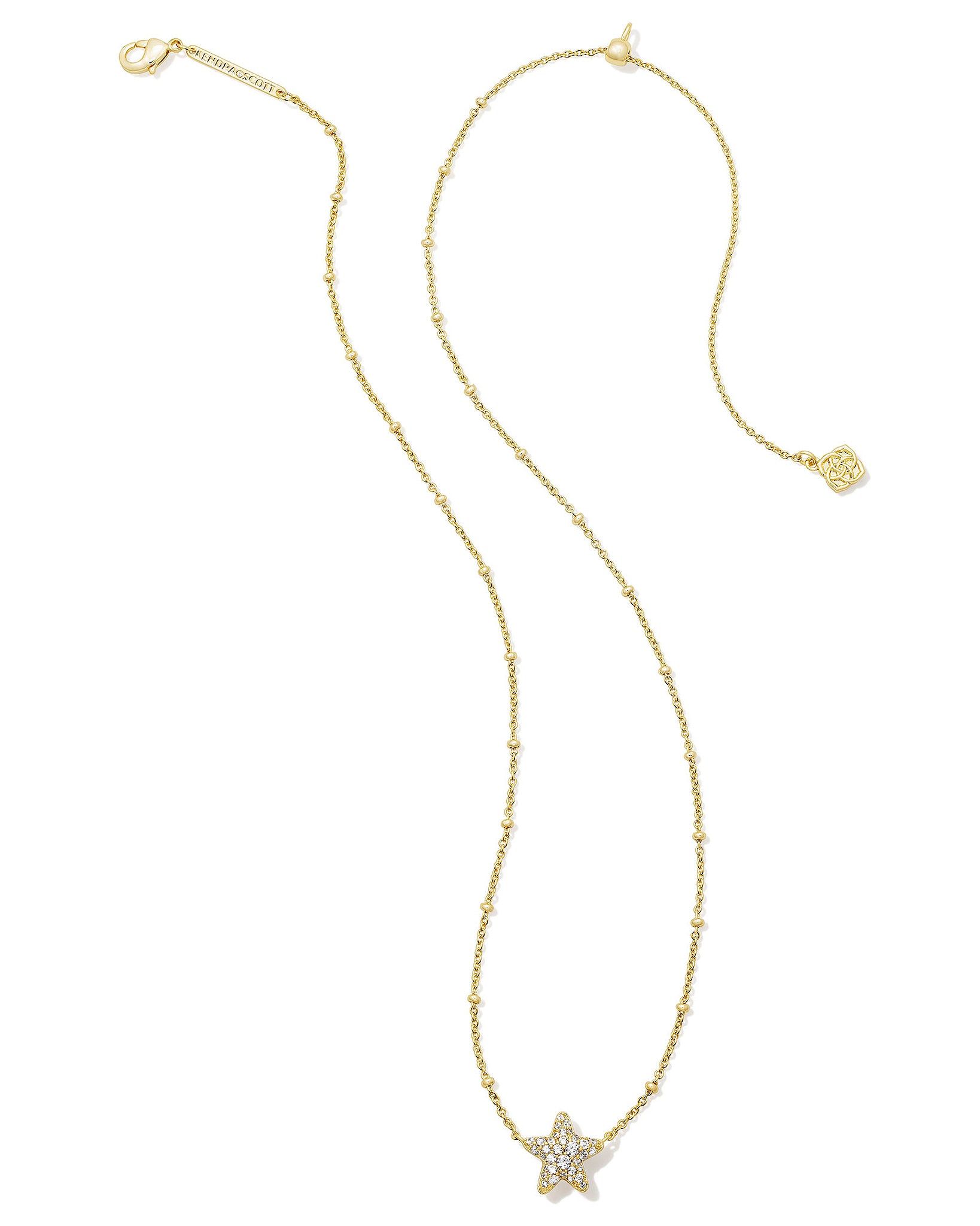 Kendra Scott Jae Pave Star Short Pendant Necklace in White Crystal and Gold