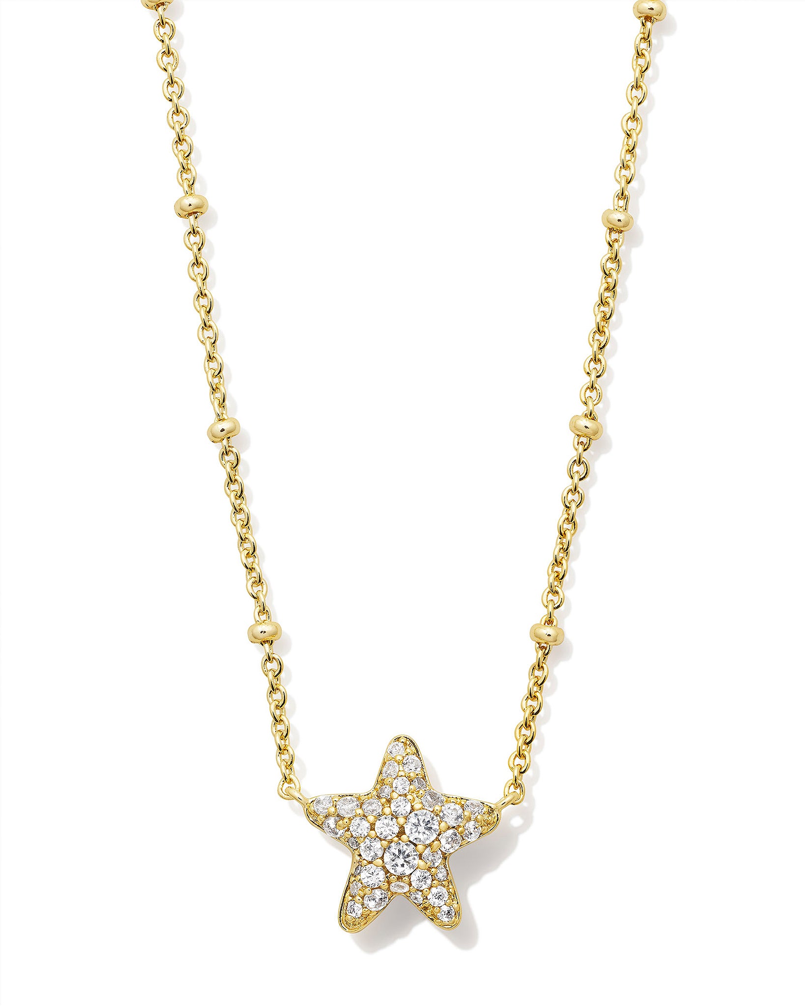 Kendra Scott Jae Pave Star Short Pendant Necklace in White Crystal and Gold