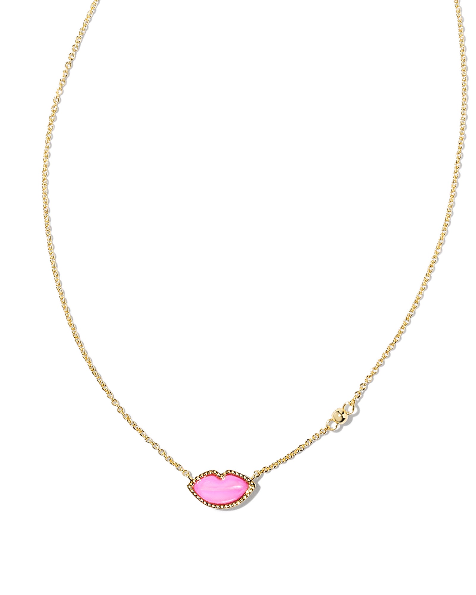 Kendra Scott Lips Pendant Necklace in Hot Pink Mother of Pearl and Gold Plated