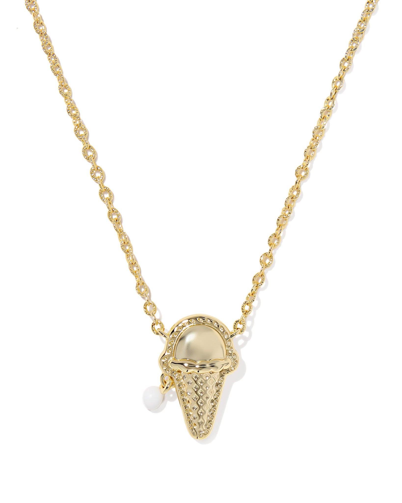 Kendra Scott Ice Cream Cone Short Pendant Necklace in Ivory Mother of Pearl and Gold Plated