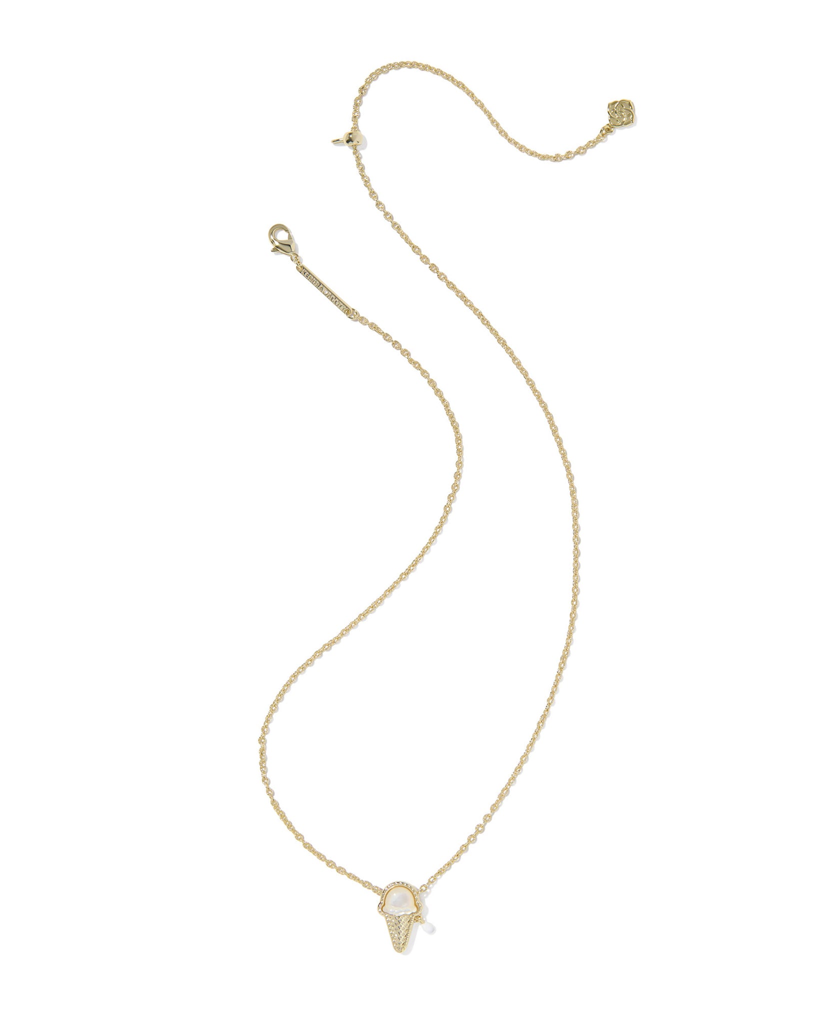 Kendra Scott Ice Cream Cone Short Pendant Necklace in Ivory Mother of Pearl and Gold Plated