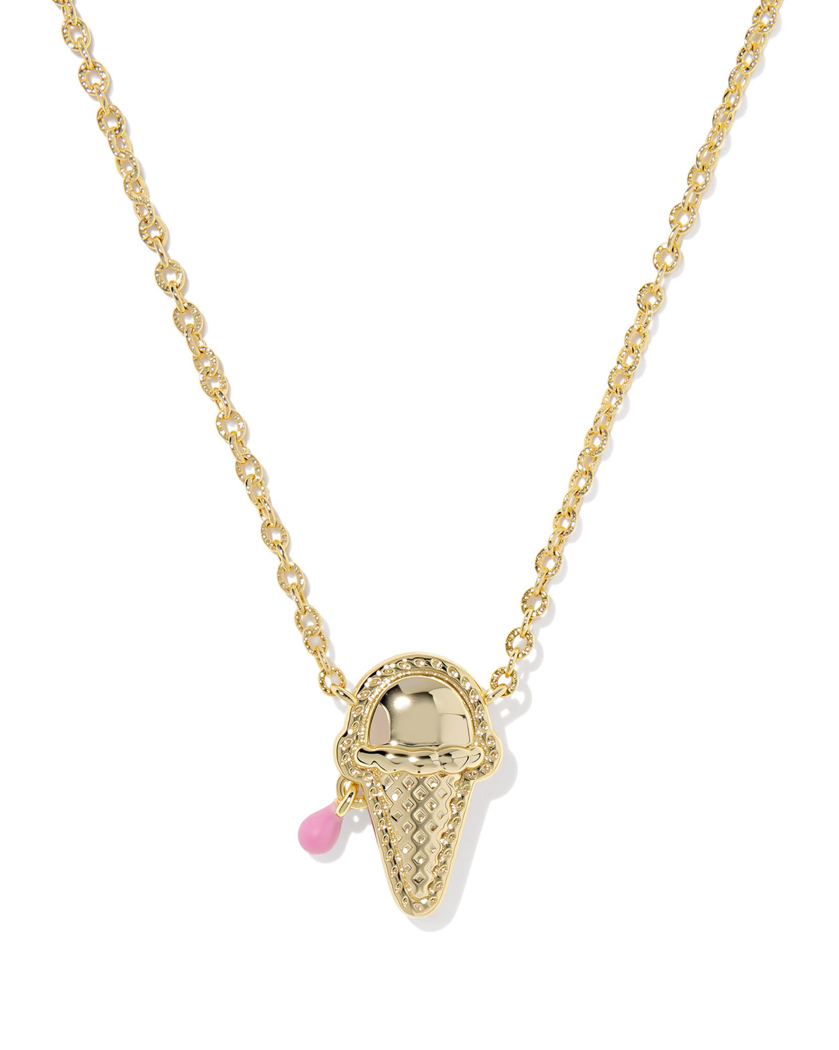 Kendra Scott Ice Cream Cone Short Pendant Necklace in Pastel Pink Mother of Pearl and Gold Plated