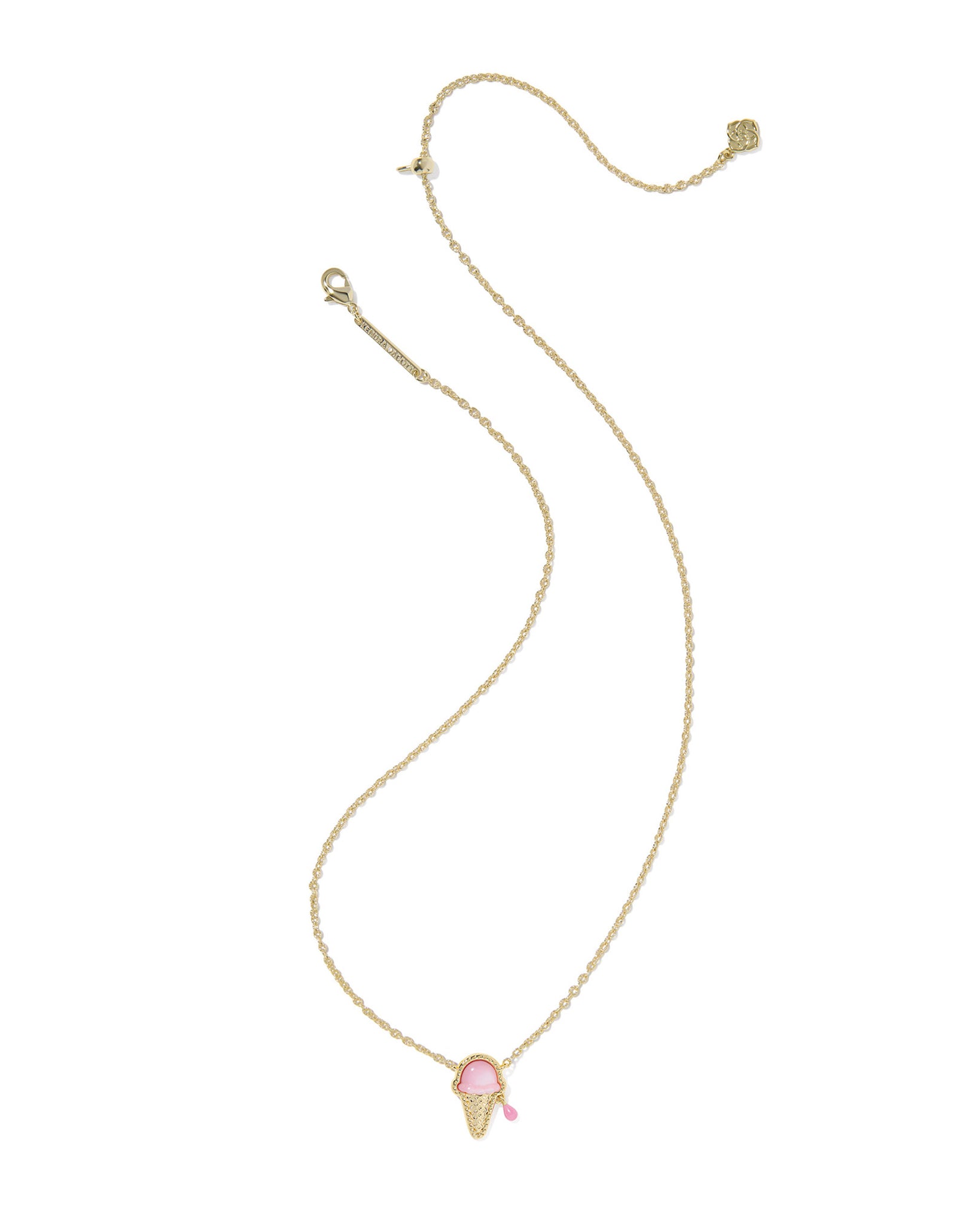 Kendra Scott Ice Cream Cone Short Pendant Necklace in Pastel Pink Mother of Pearl and Gold Plated