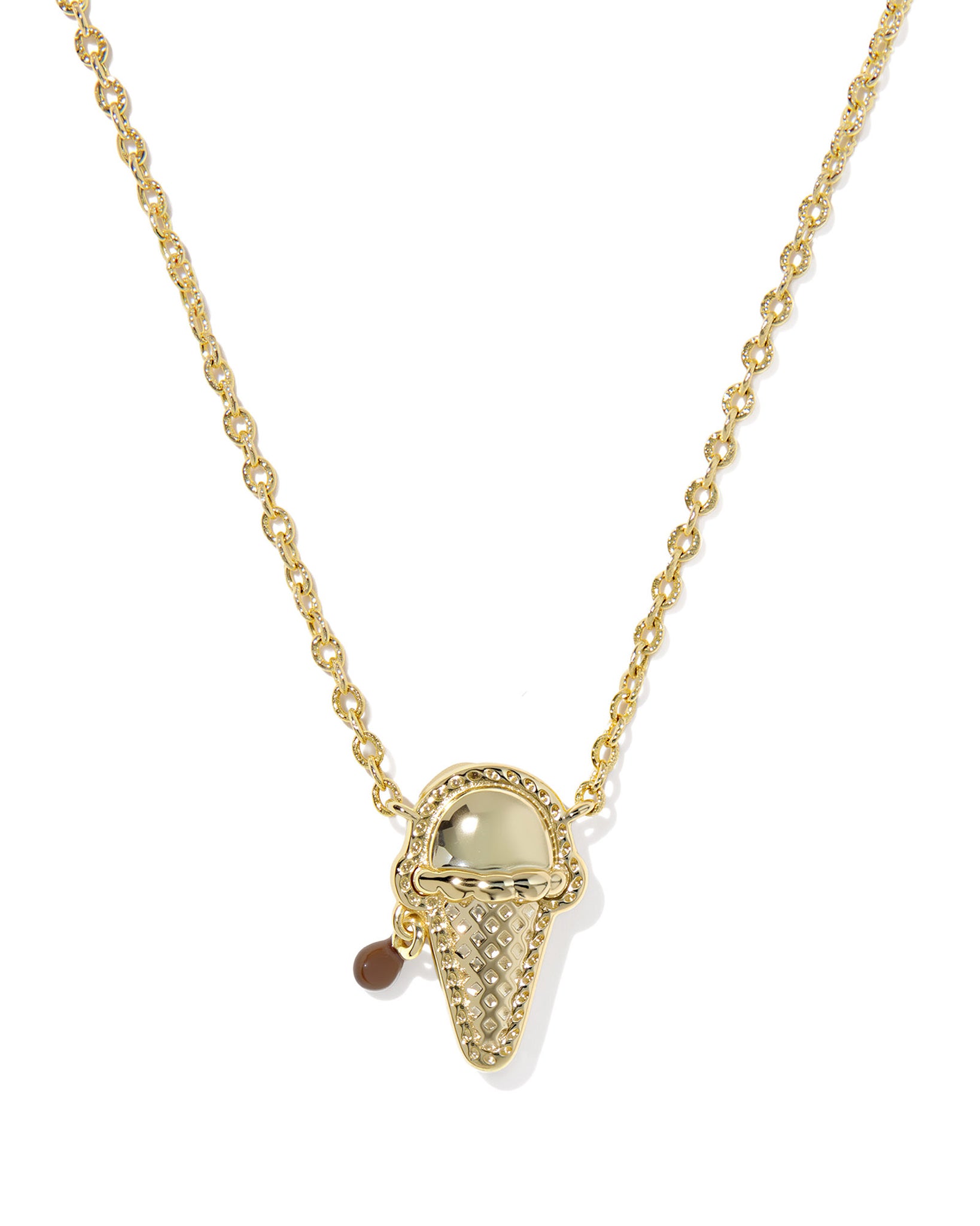 Kendra Scott Ice Cream Cone Short Pendant Necklace in Brown Magnesite and Gold Plated