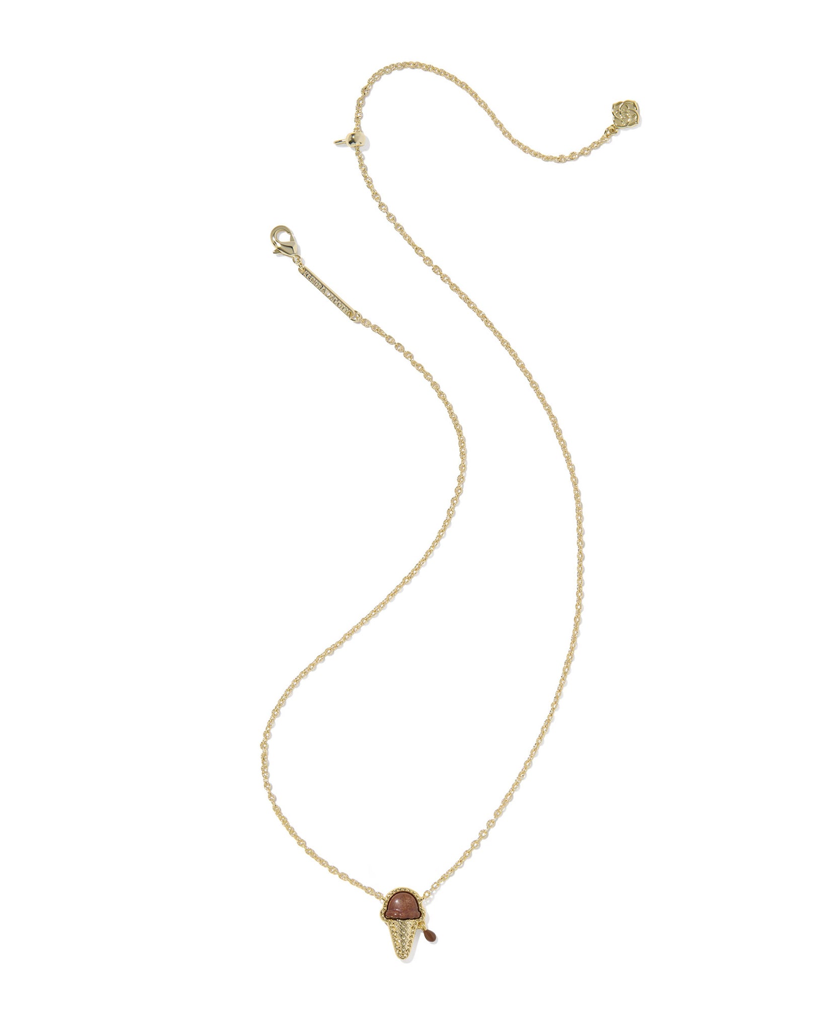 Kendra Scott Ice Cream Cone Short Pendant Necklace in Brown Magnesite and Gold Plated
