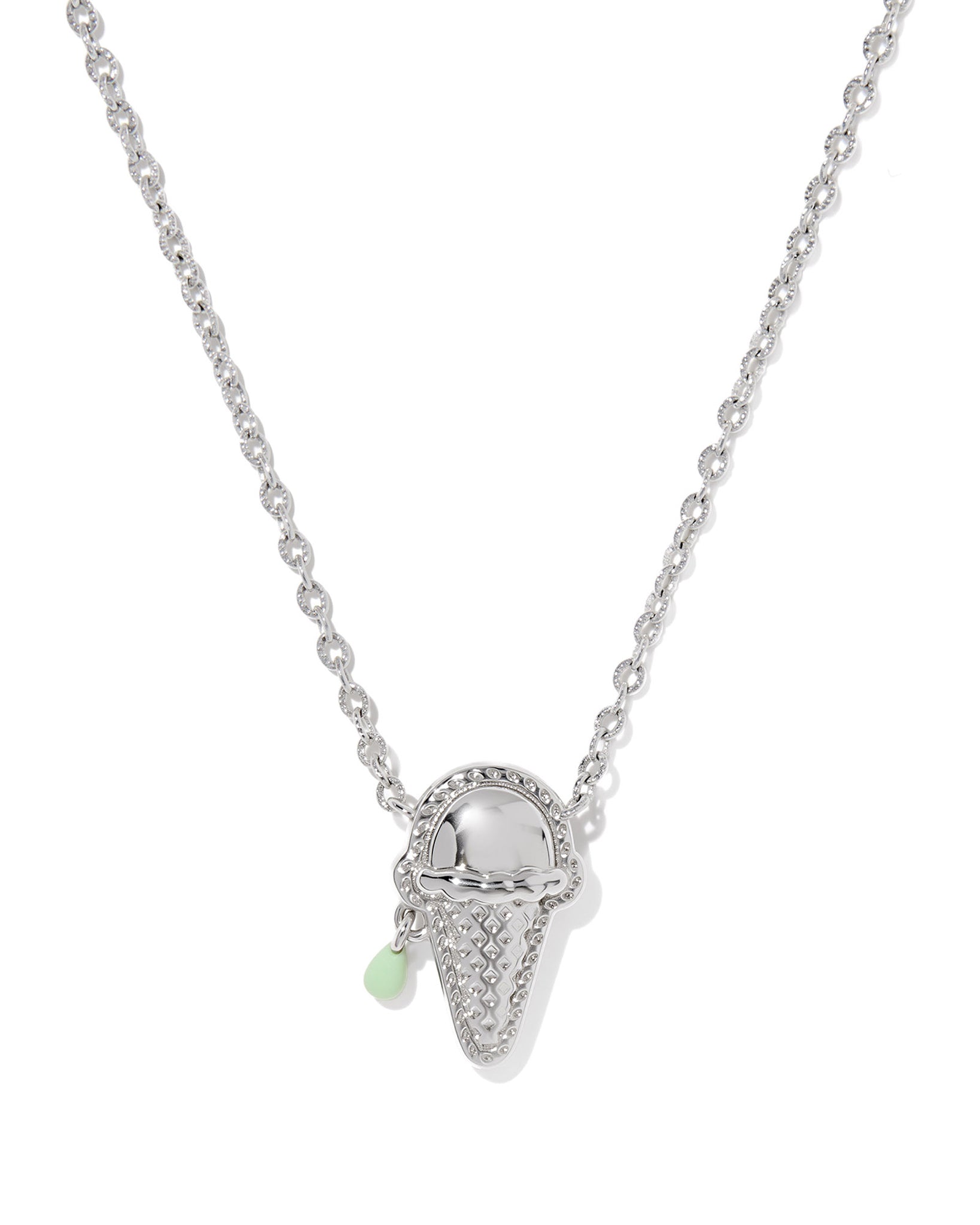 Kendra Scott Ice Cream Cone Short Pendant Necklace in Mint Mother of Pearl and Rhodium Plated