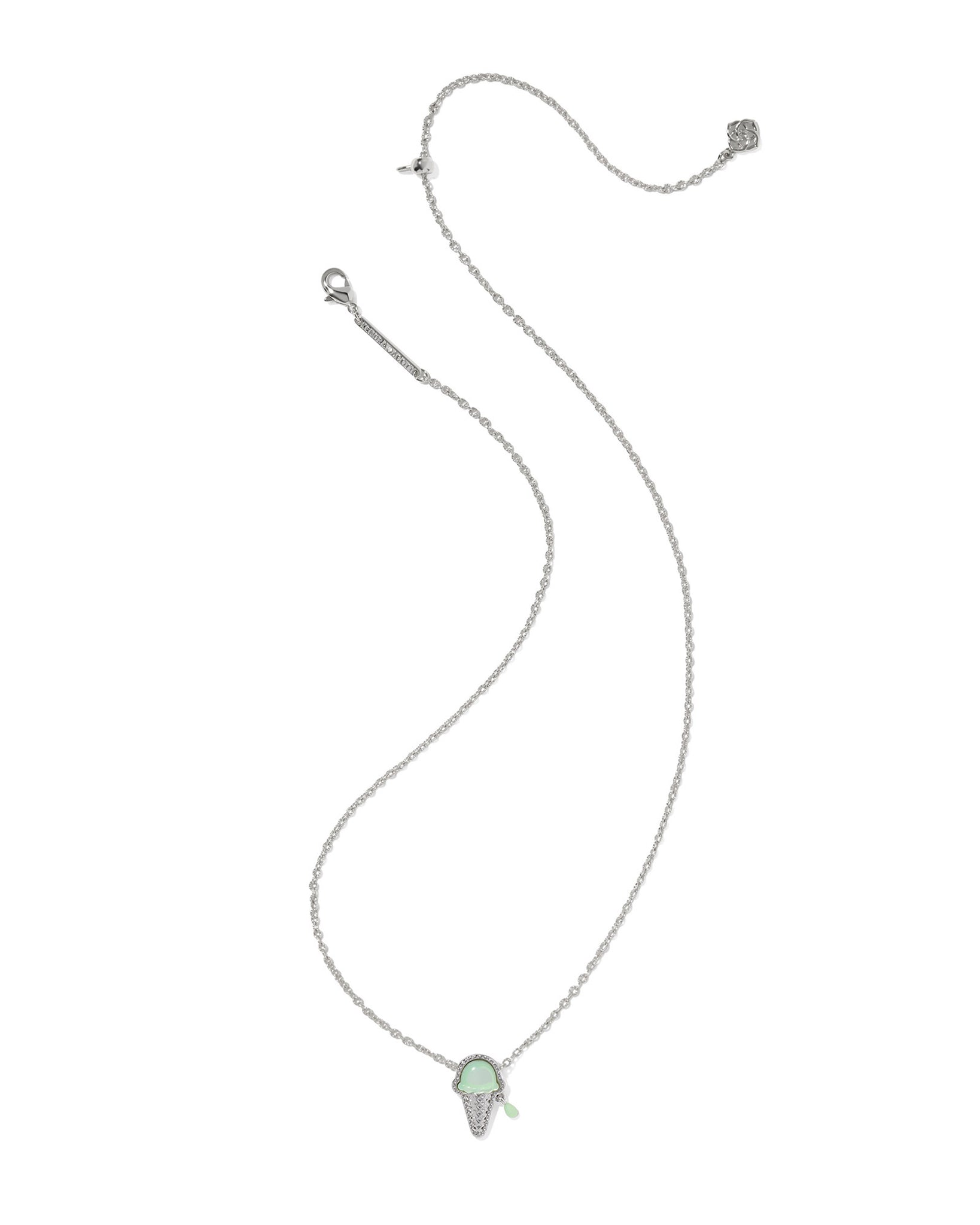 Kendra Scott Ice Cream Cone Short Pendant Necklace in Mint Mother of Pearl and Rhodium Plated