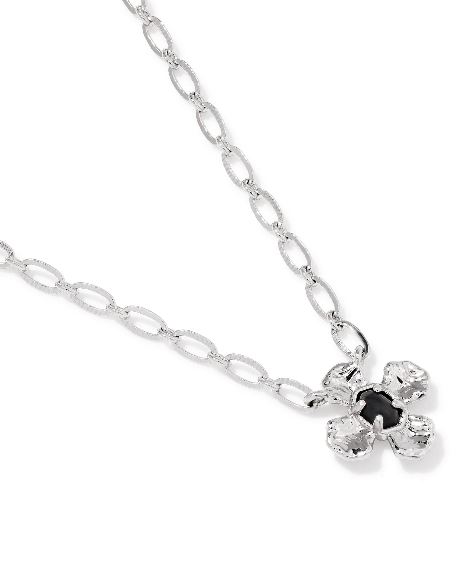 Kendra Scott Leanne Floral Short Pendant Necklace in Black Granite and Rhodium Plated
