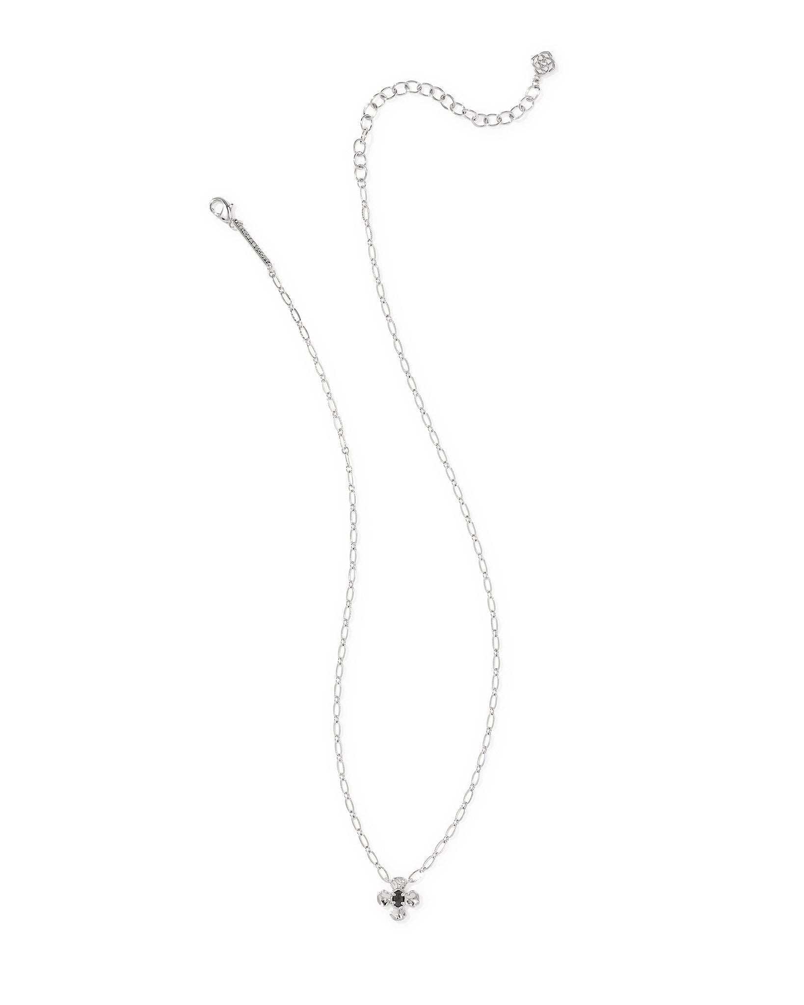 Kendra Scott Leanne Floral Short Pendant Necklace in Black Granite and Rhodium Plated