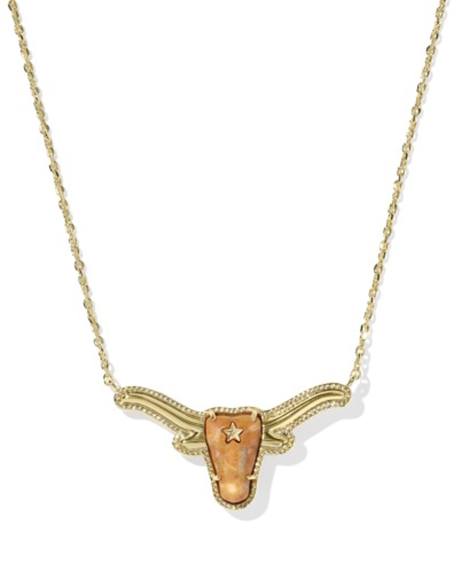 Kendra Scott Longhorn Short Pendant Necklace in Variegated Orange Magnesite and Gold Plated