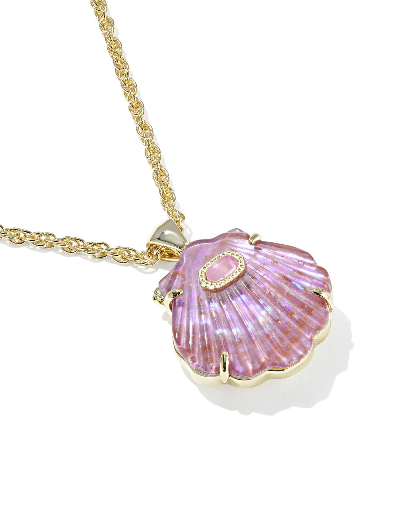 Kendra Scott Lucia Shell Short Pendant Necklace in Light Mauve Illusion and Gold Plated