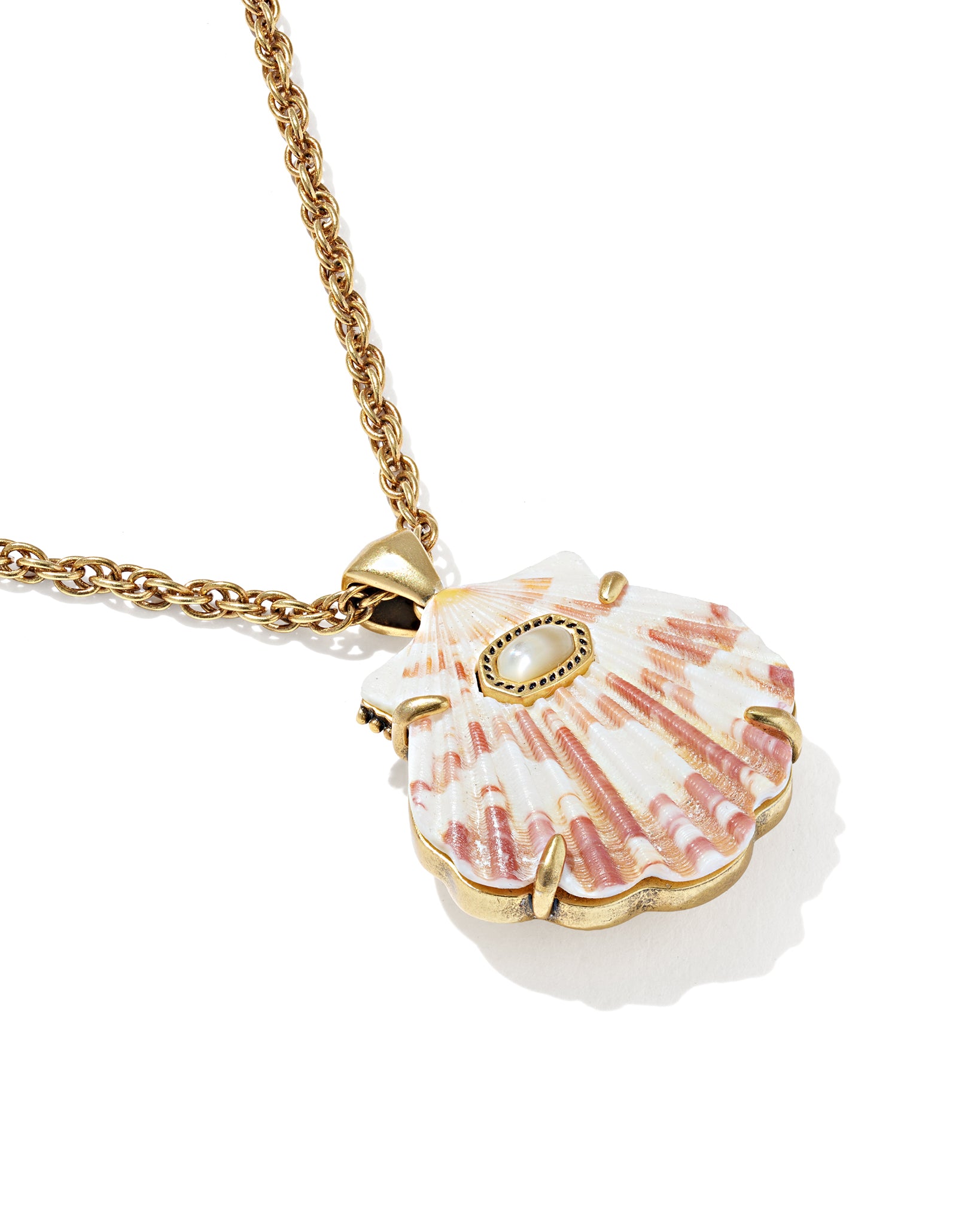 Kendra Scott Lucia Shell Short Pendant Necklace in Neutral Scallop and Vintage Gold Plated