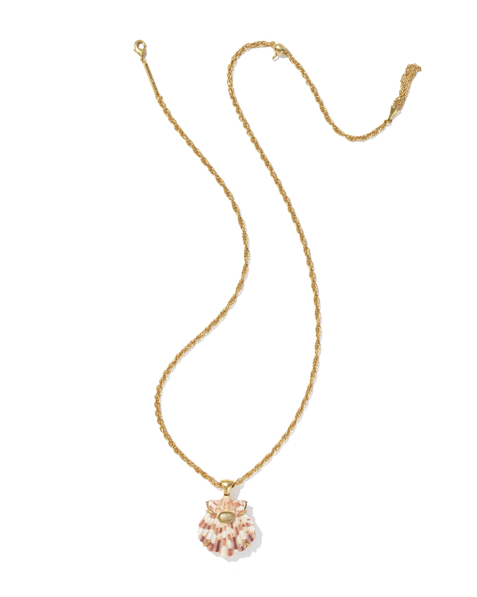 Kendra Scott Lucia Shell Short Pendant Necklace in Neutral Scallop and Vintage Gold Plated