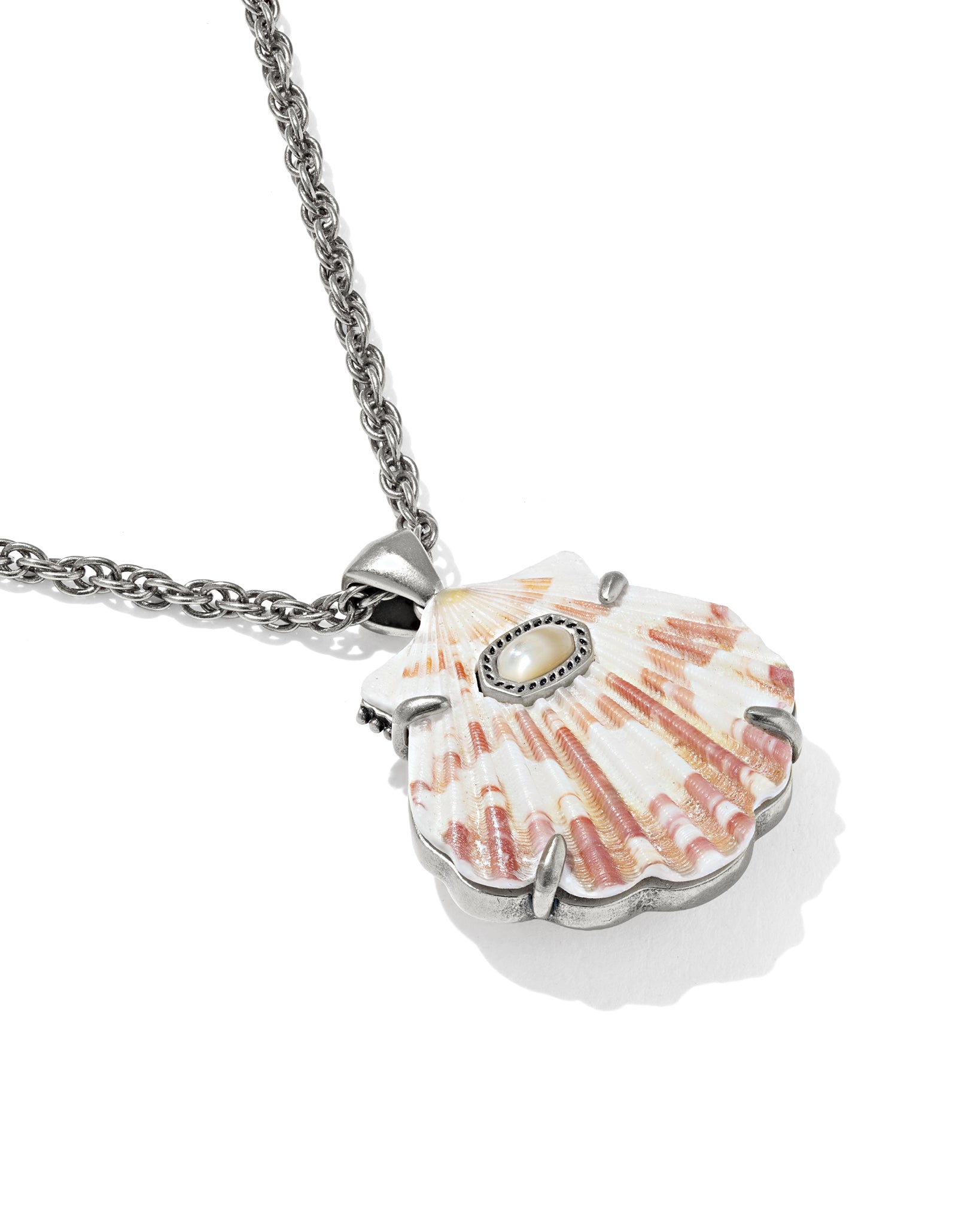 Kendra Scott Lucia Shell Short Pendant Necklace in Neutral Scallop and Vintage Silver Plated