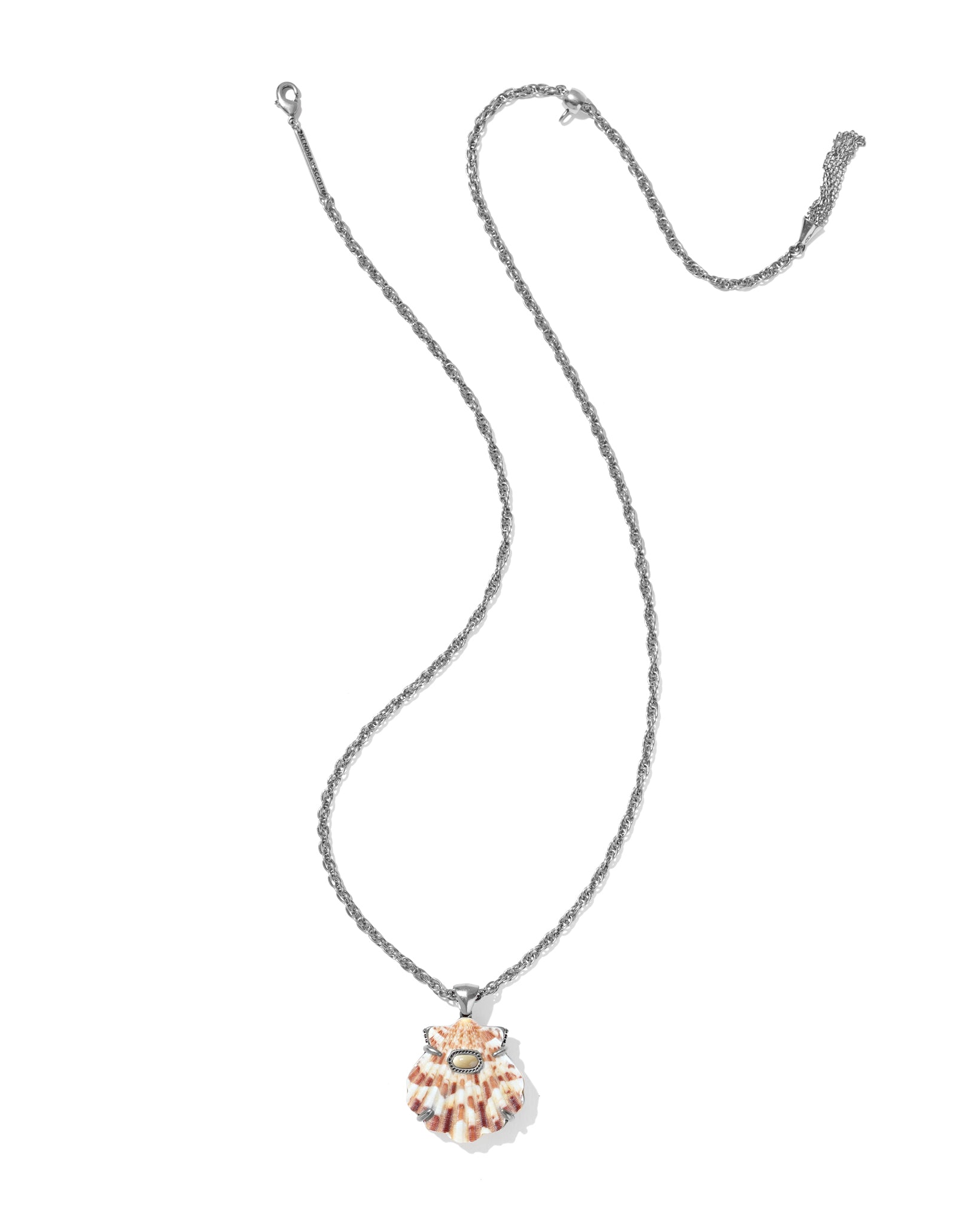 Kendra Scott Lucia Shell Short Pendant Necklace in Neutral Scallop and Vintage Silver Plated