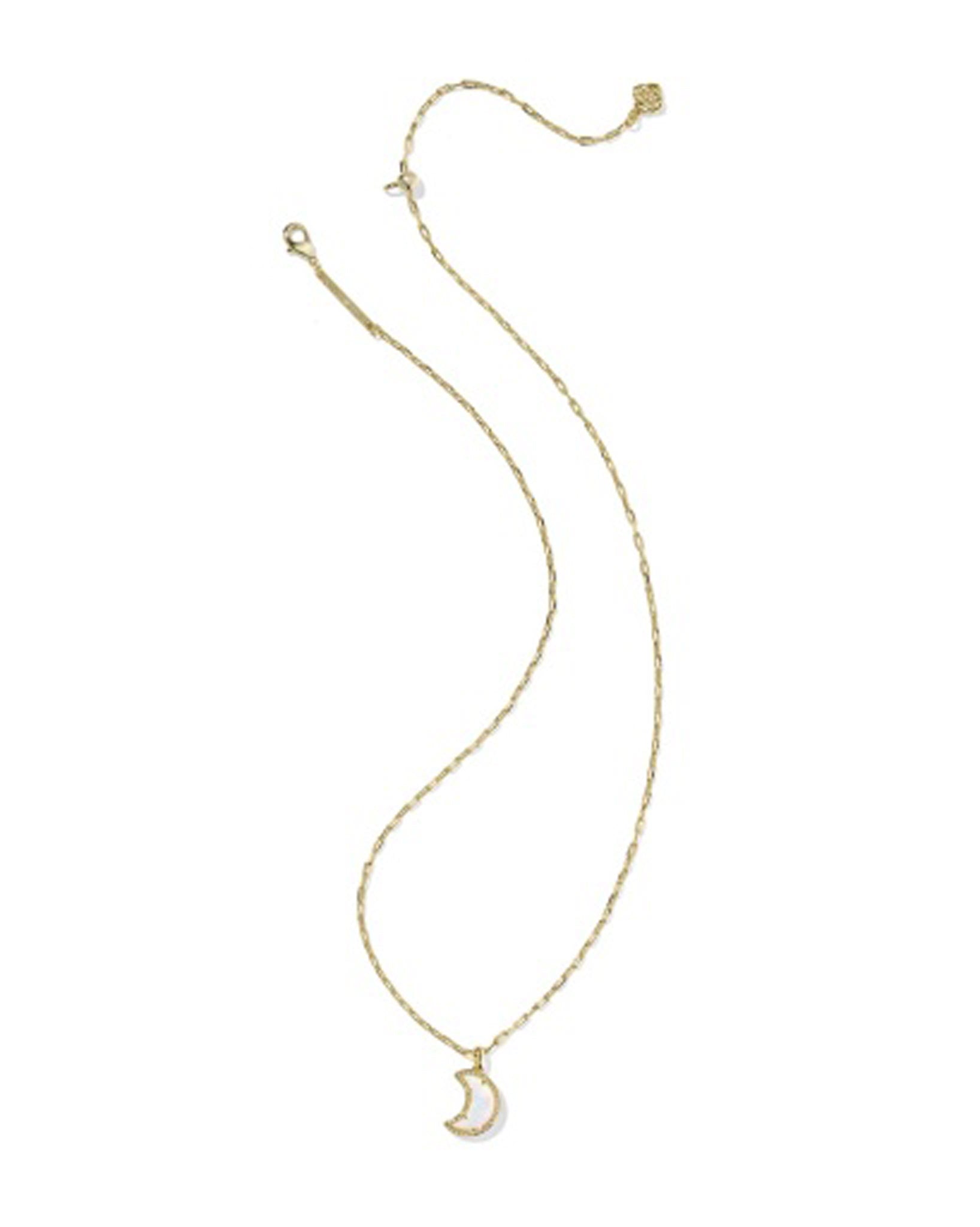 Kendra Scott Moon Short Pendant Necklace in White Opalescent Resin and Gold Plated