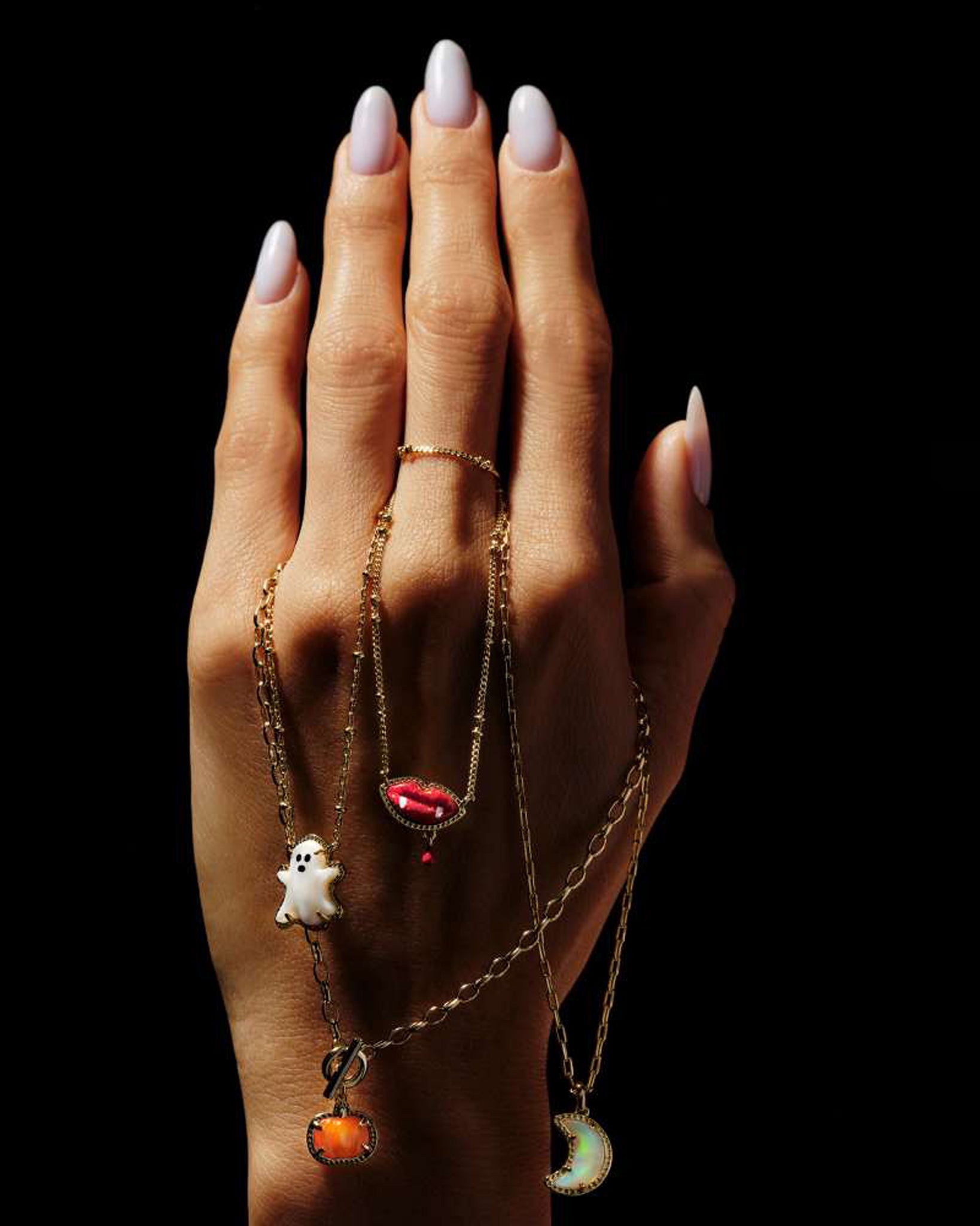 Kendra Scott Moon Short Pendant Necklace in White Opalescent Resin and Gold Plated