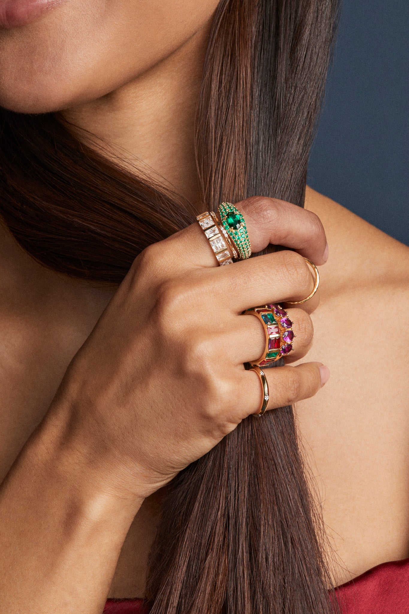 Kendra Scott Jamie Band Ring in Multi Mix Crystal and Gold Plated - Size 6, 7 or 8