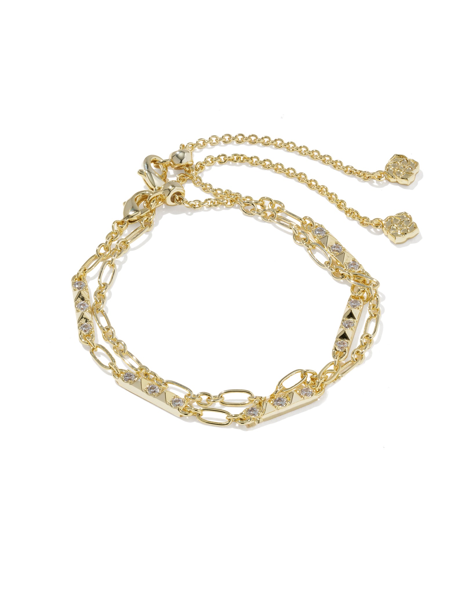 Kendra Scott Fate Chain Bracelet Set of Two in White CZ and Gold Plated