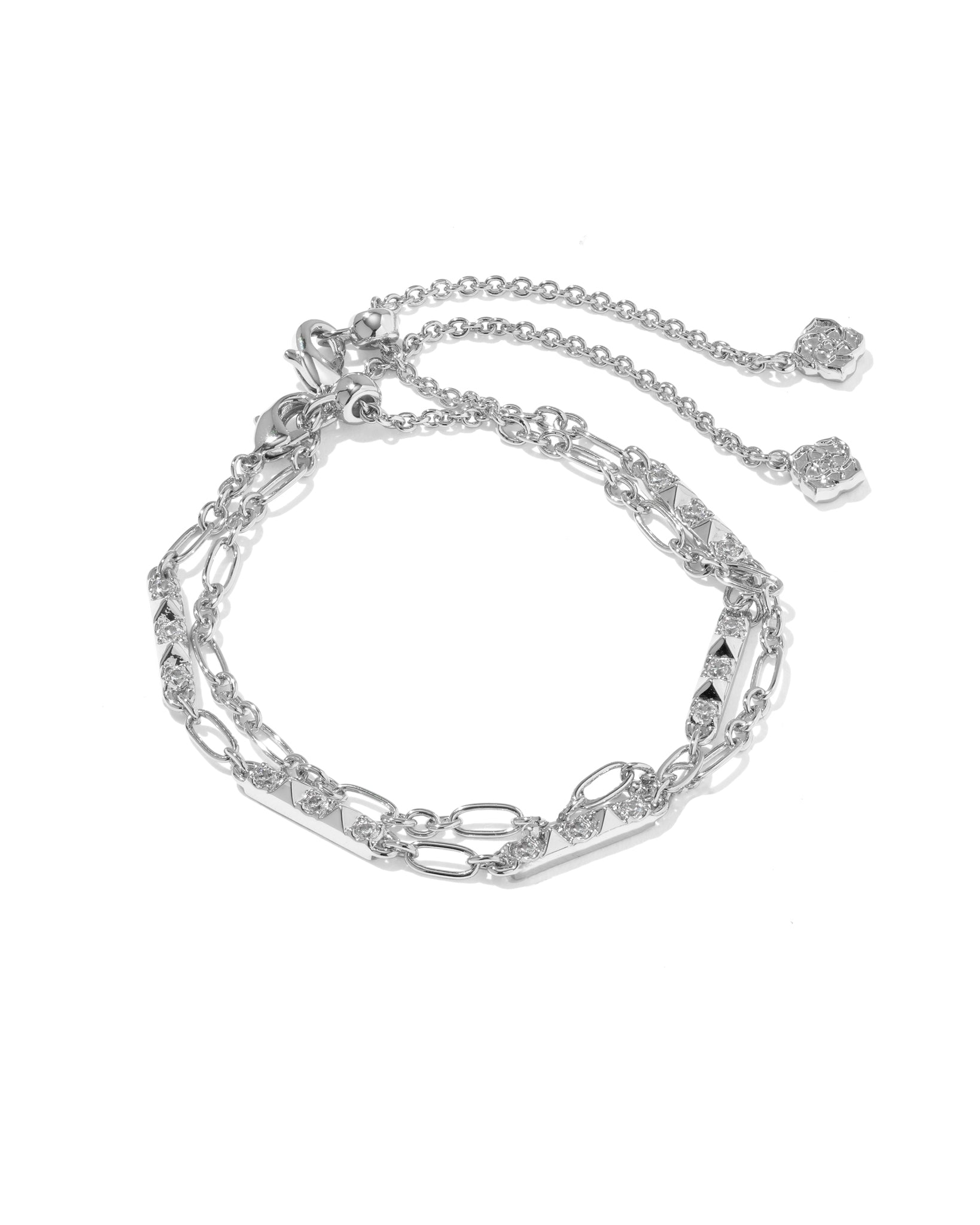 Kendra Scott Fate Chain Bracelet Set of Two in White CZ and Rhodium Plated