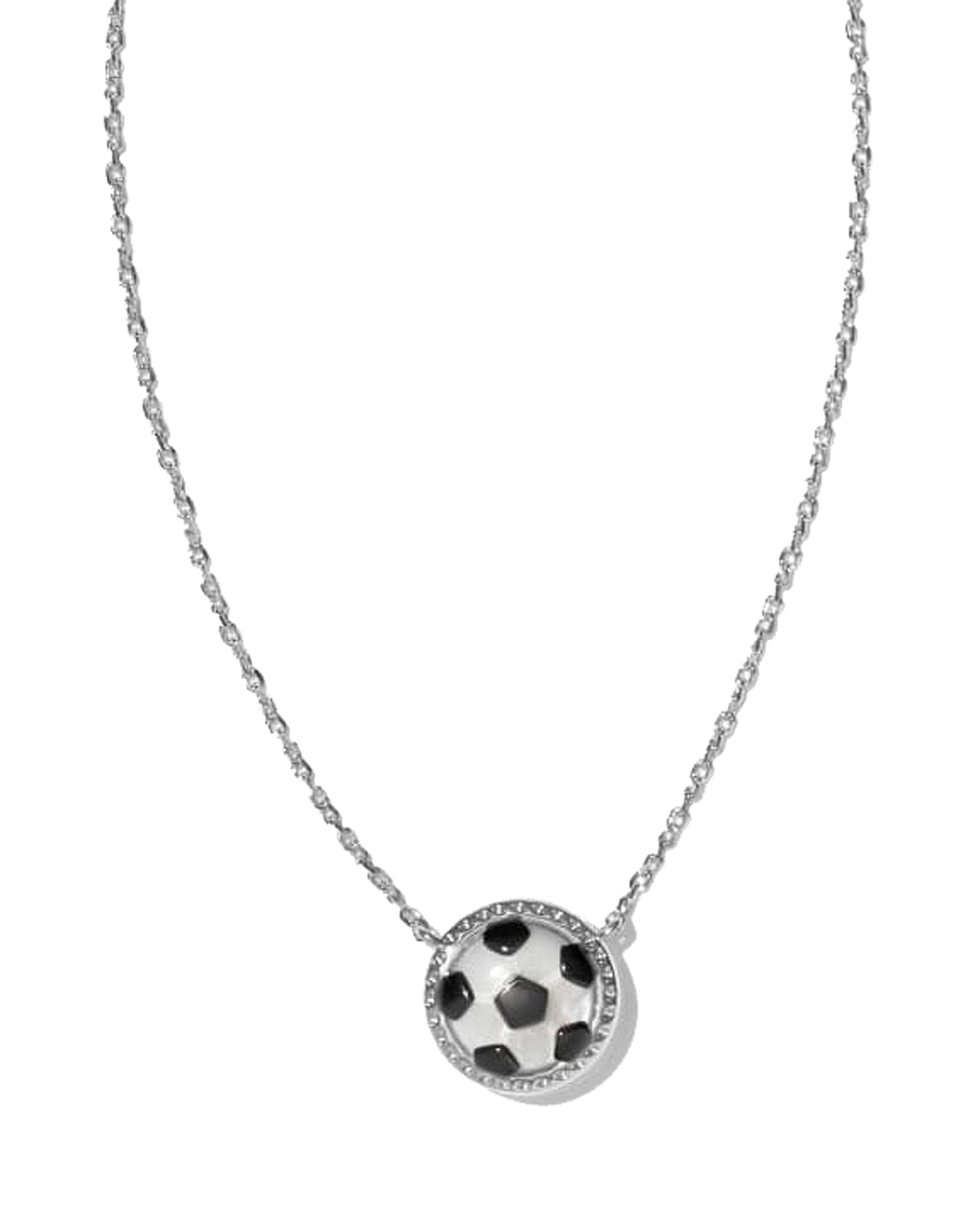 Kendra Scott Soccer Ball Pendant Necklace in Ivory Mother of Pearl and Rhodium Plated