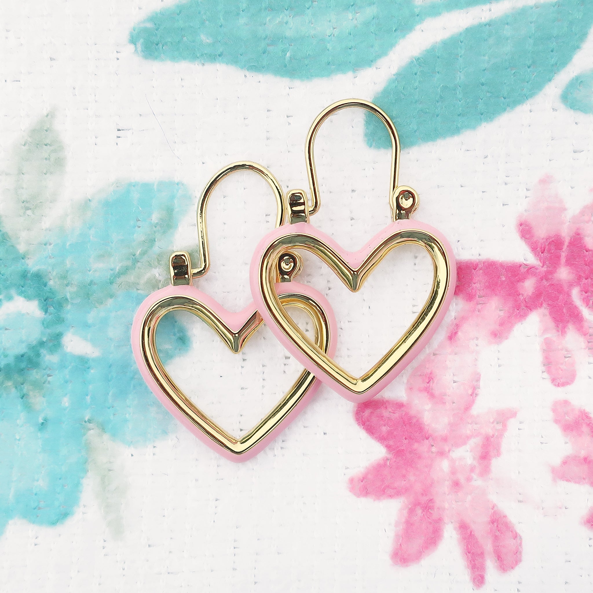 Luv Aj Mini Heartbreaker Hoop Earrings in Baby Pink Enamel and Polished Gold