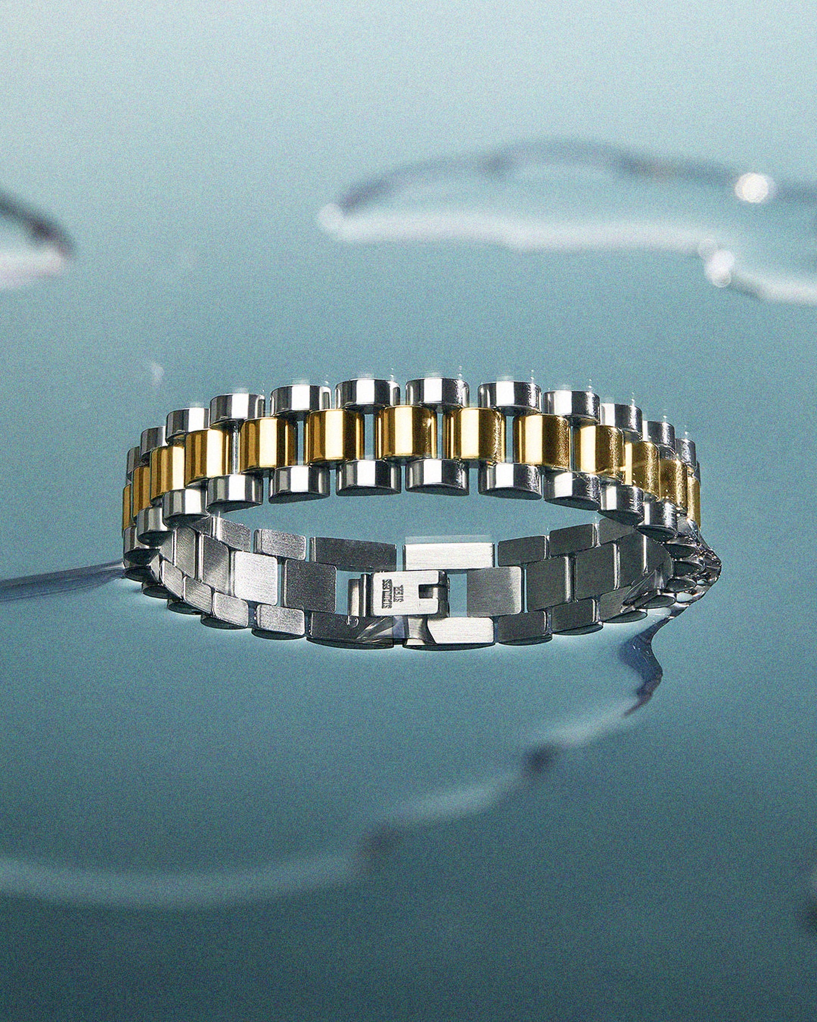 Luv Aj Two Toned Timepiece Watch Band Bracelet in Gold and Rhodium Silver Plated