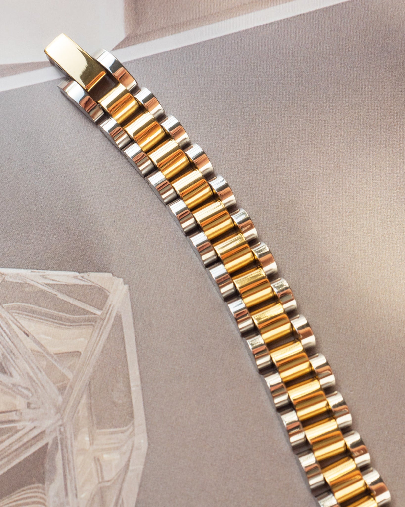 Luv Aj Two Toned Timepiece Watch Band Bracelet in Gold and Rhodium Silver Plated